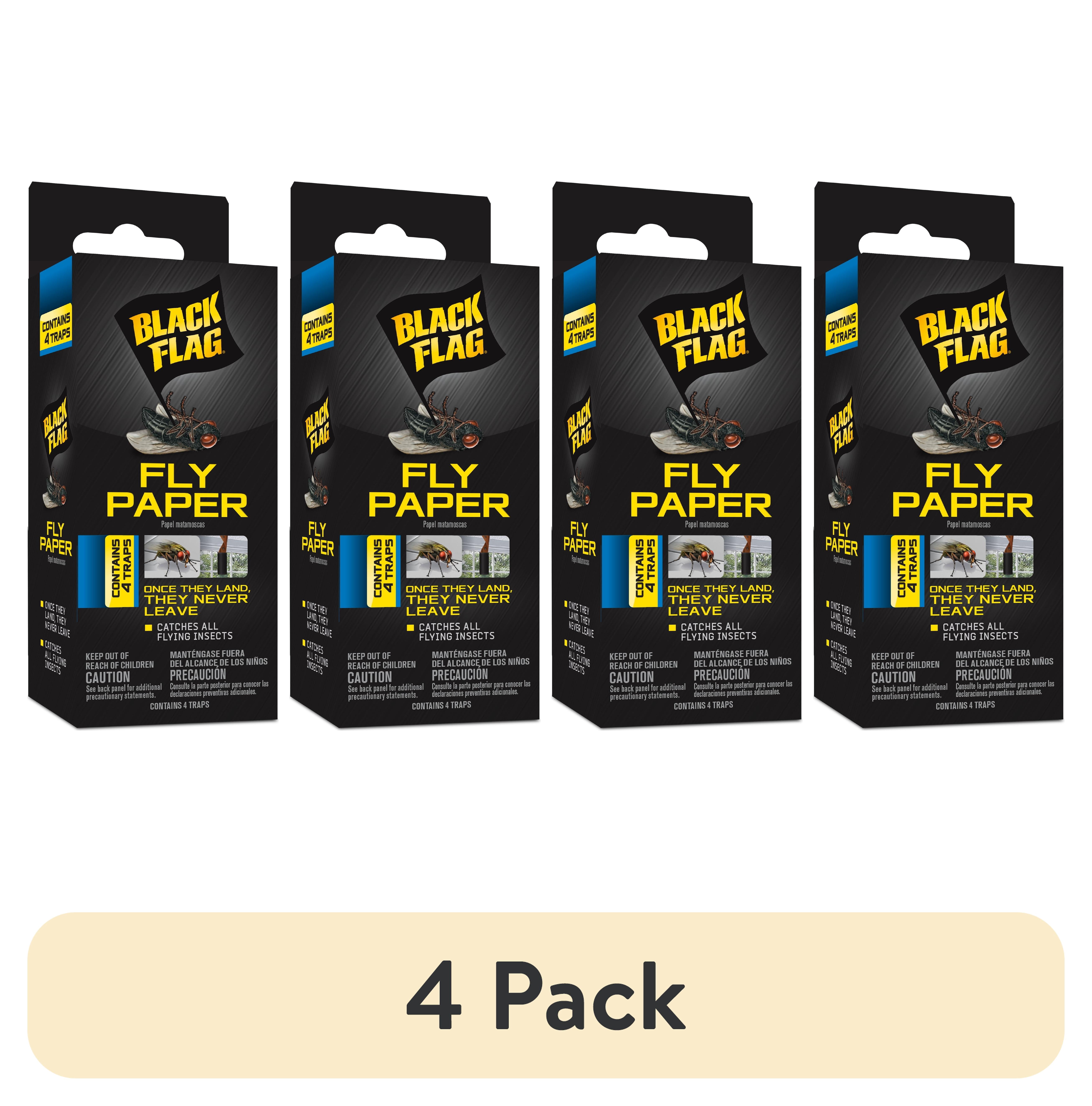 (4 pack) Black Flag Fly Paper 4 Traps, Catches All Flying Insects