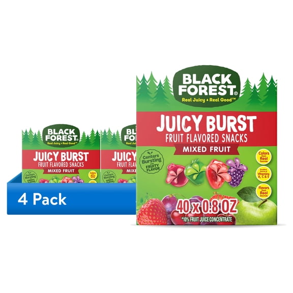 (4 pack) Black Forest Juicy Burst Fruit Flavored Snacks, Mixed Fruit, 0.8 oz, 40 Count
