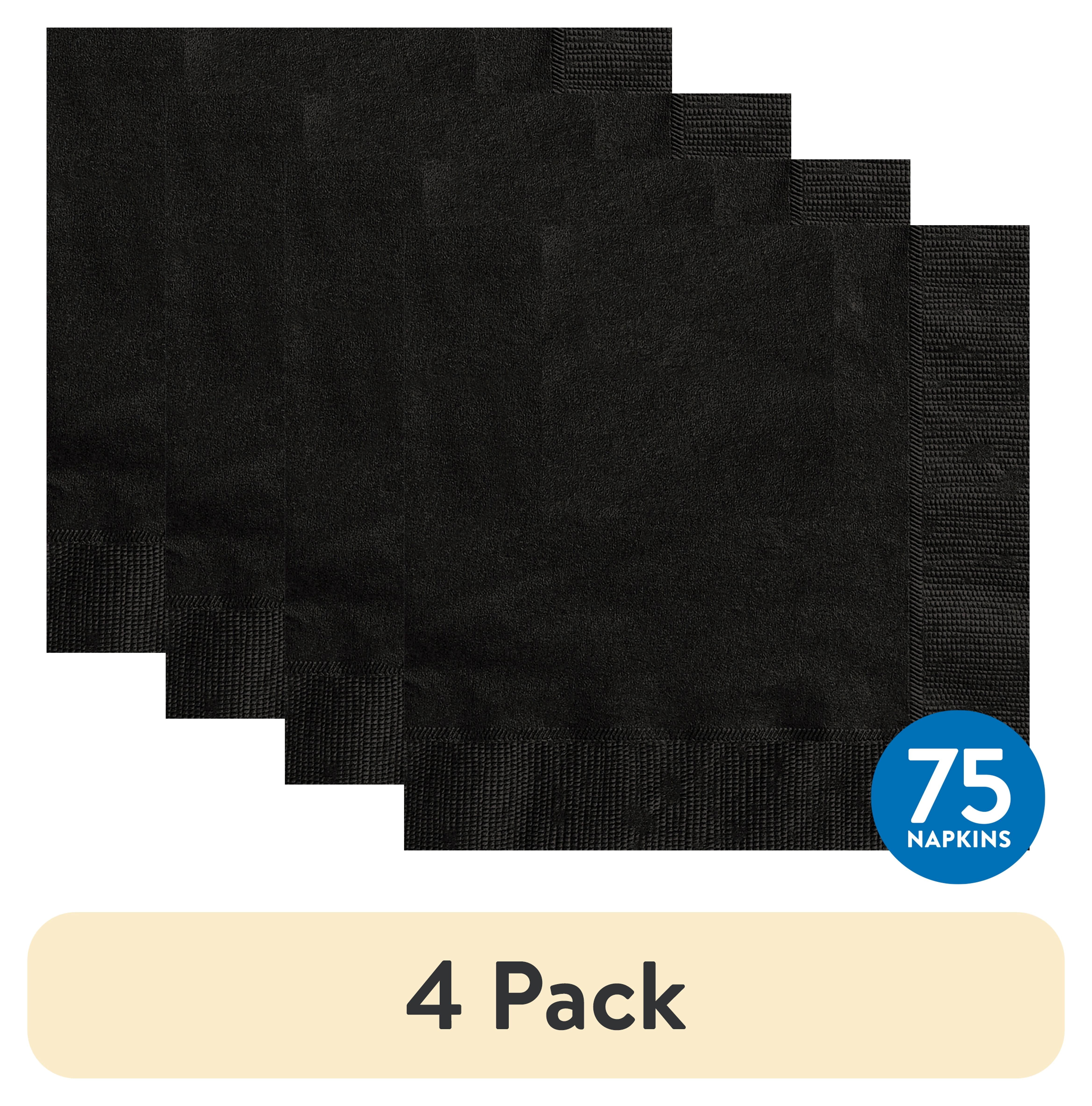 (4 pack) 75 Count 6.5IN x 6.5IN Black Disposable Paper Napkins by Way To Celebrate