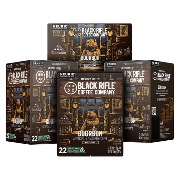 (4 pack) Black Rifle Coffee Bourbon K-Cup Pods, Medium Roast, 22 Ct