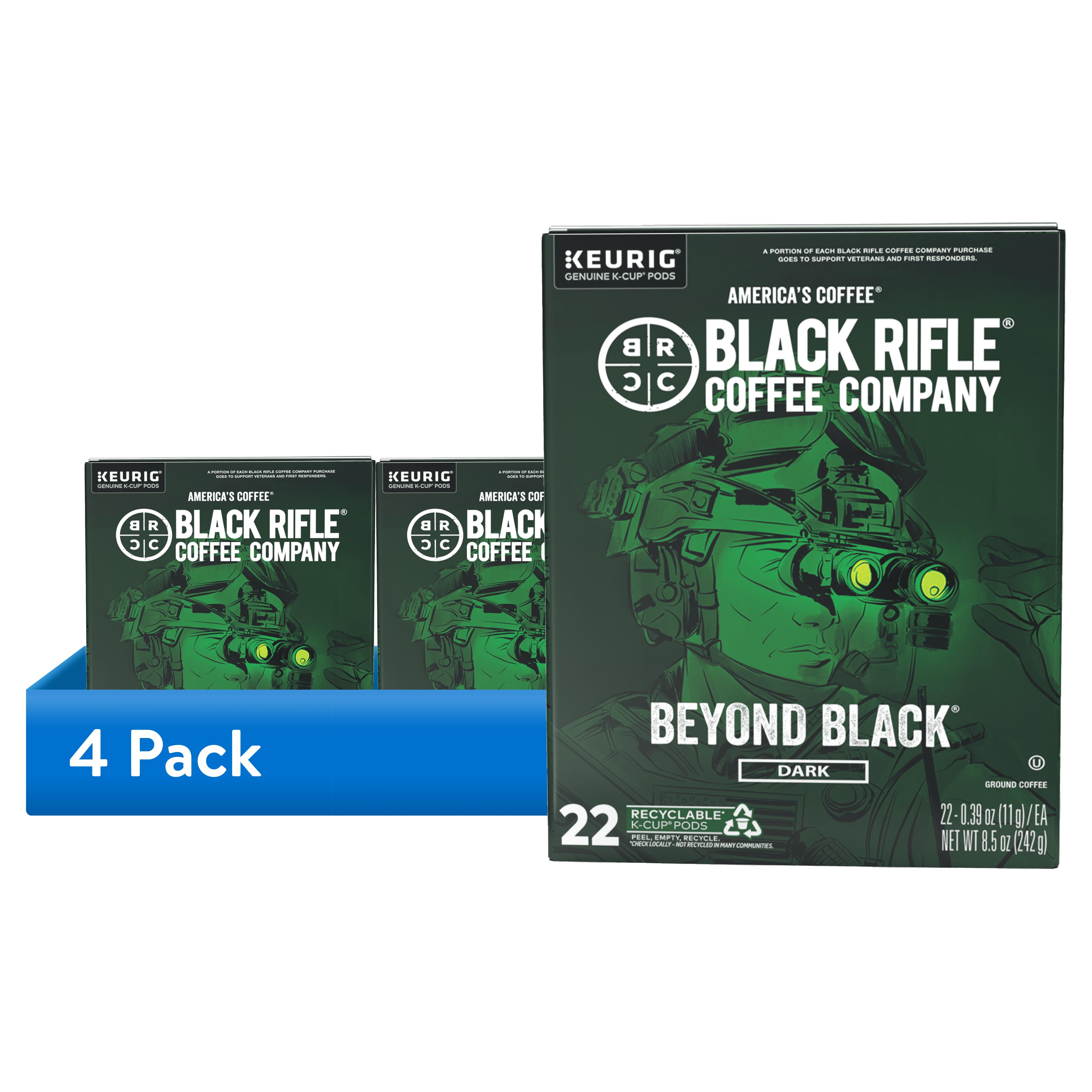 (4 pack) Black Rifle Coffee Company Beyond Black K-Cup Pods, Dark Roast, 22 Ct