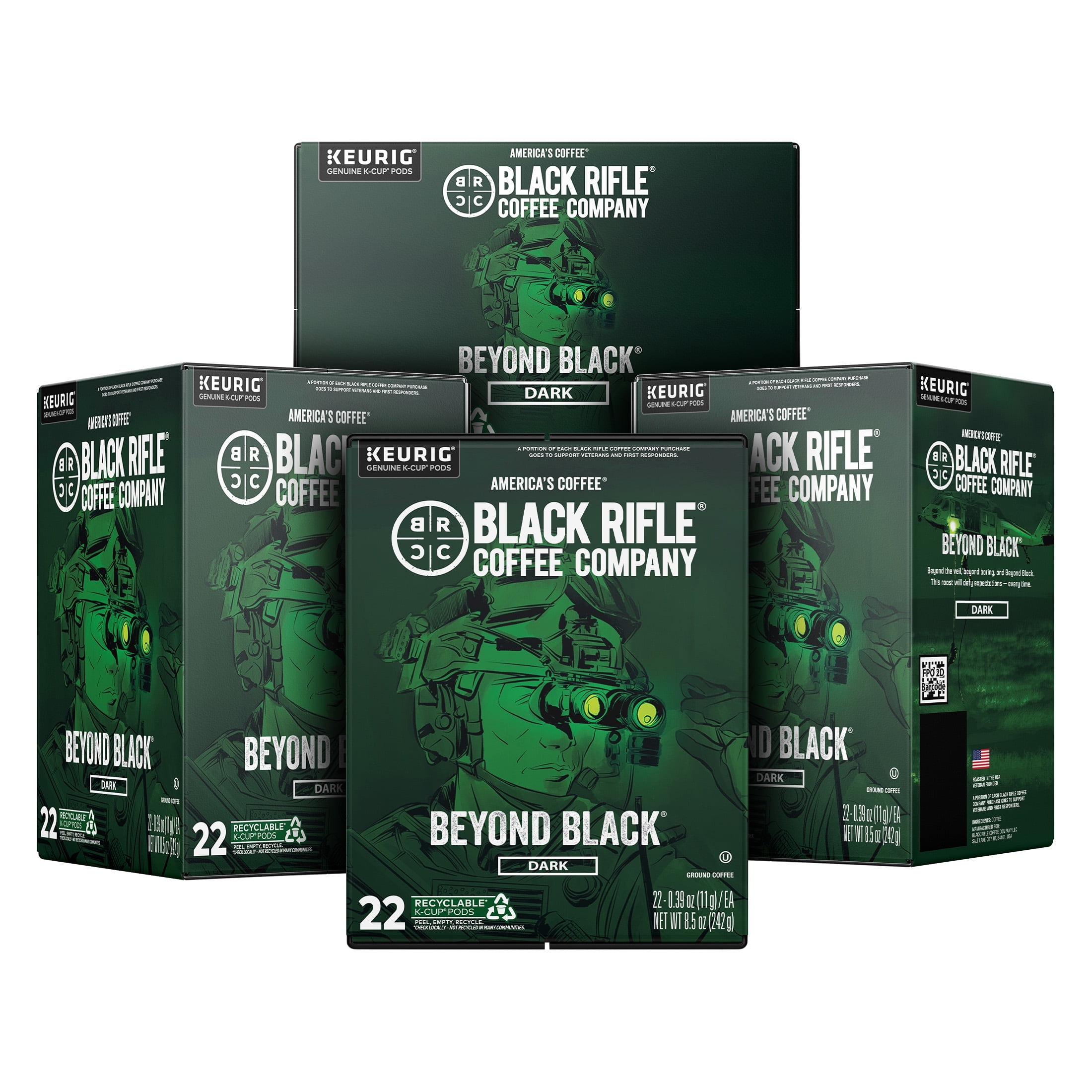 (4 pack) Black Rifle Coffee Company Beyond Black K-Cup Pods, Dark Roast, 22 Ct