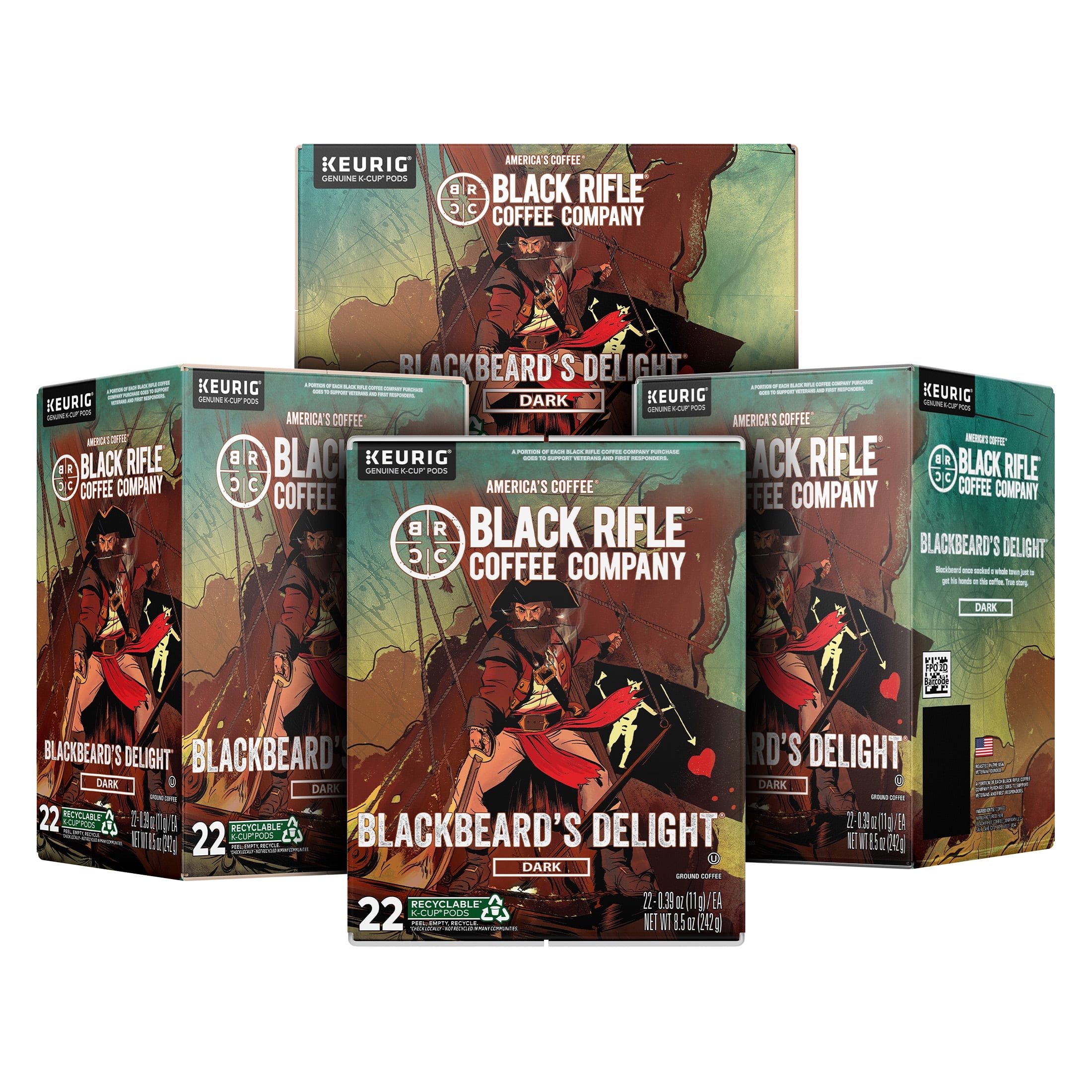 (4 pack) Black Rifle Coffee Company Blackbeard's Delight K Cups Pods, Dark Roast, 22 Ct