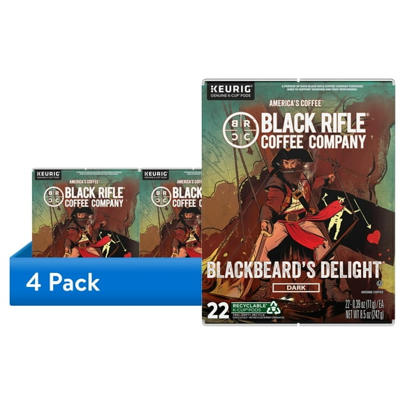 (4 pack) Black Rifle Coffee Company Blackbeard's Delight K Cups Pods, Dark Roast, 22 Ct