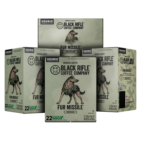 (4 pack) Black Rifle Coffee Company Fur Missile K-Cup Pods, Medium Roast, 22 Ct