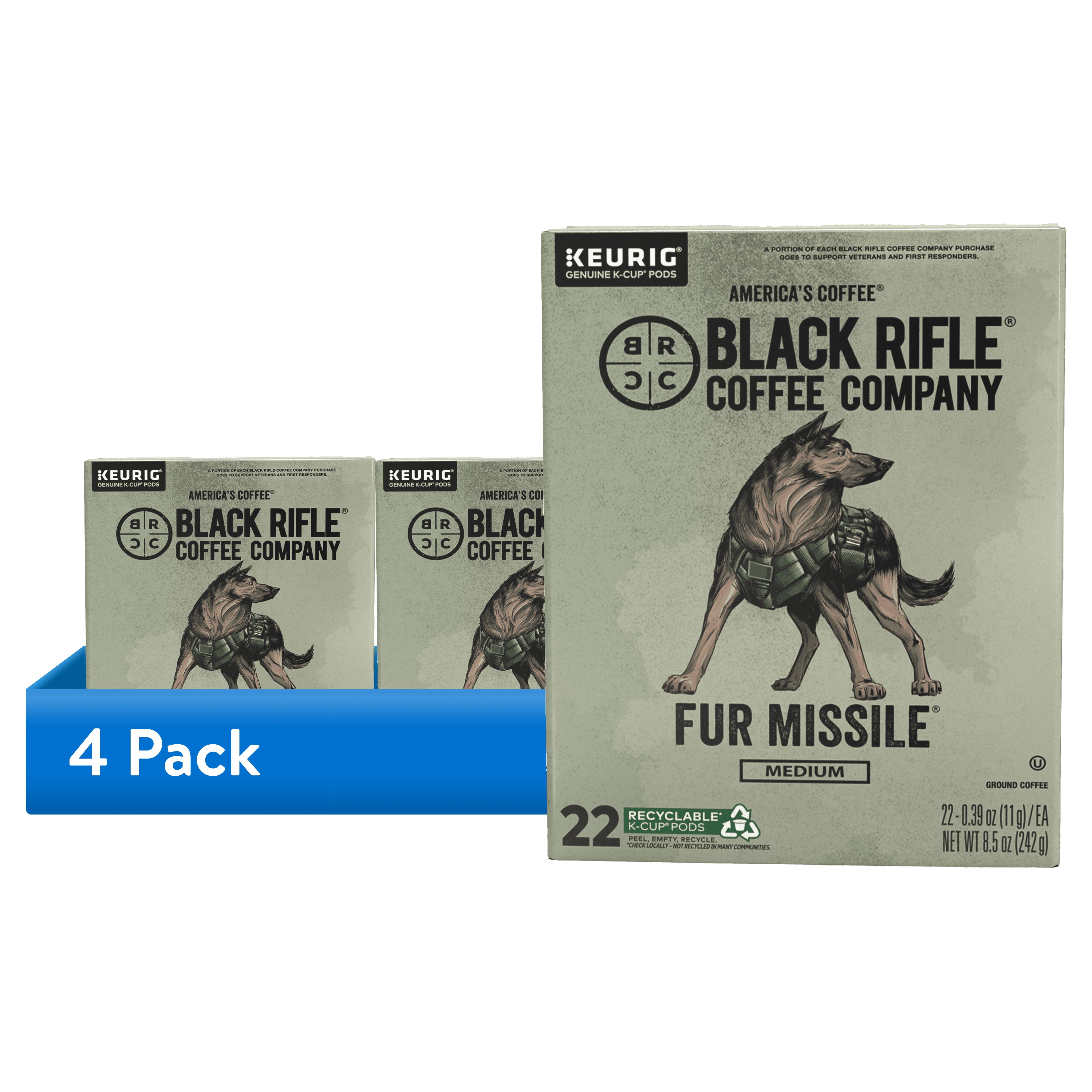 (4 pack) Black Rifle Coffee Company Fur Missile Keurig K-Cup Pods, Medium Roast, 22 Ct