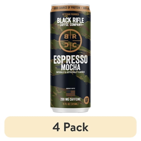 (4 pack) Black Rifle Coffee Company Iced Flavored Espresso Mocha, Ready to Drink for Instant Energy, 11oz, Can