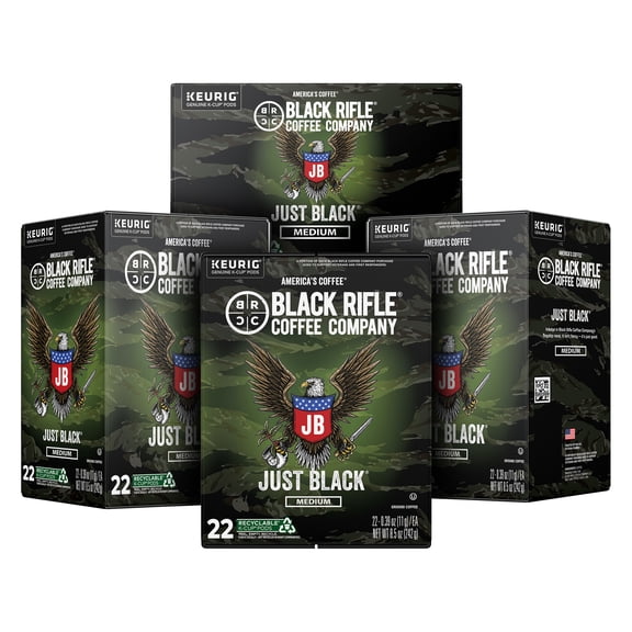 (4 pack) Black Rifle Coffee Company Just Black Keurig K-Cup Pods, Medium Roast, 22 Ct