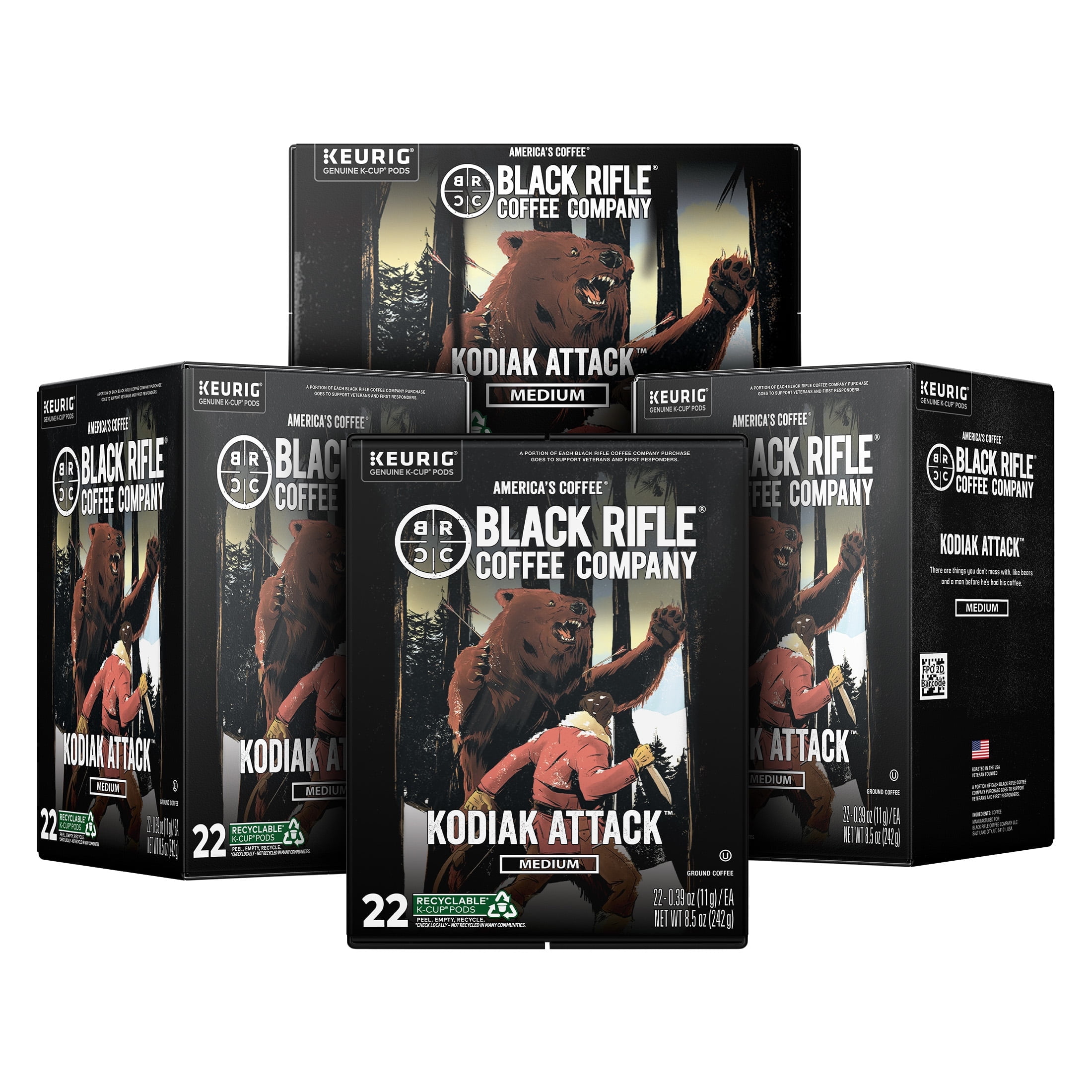 (4 pack) Black Rifle Coffee Company Kodiak Attack K Cups Pods, Medium Roast, 22 Ct