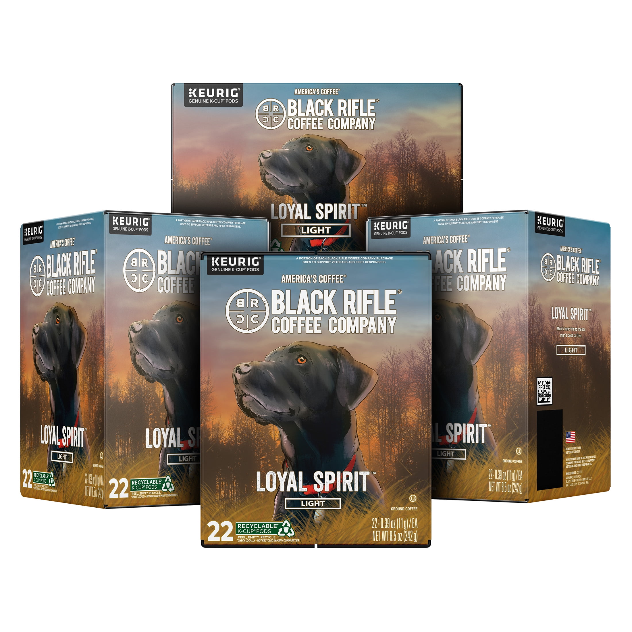 (4 pack) Black Rifle Coffee Company Loyal Spirit K-Cups Pods, Light Roast, 22 Ct