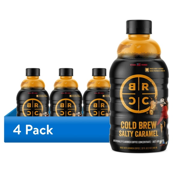 (4 pack) Black Rifle Coffee Company Salty Caramel Cold Brew Iced Flavored Coffee Concentrate Drink for Instant Energy, 32 oz