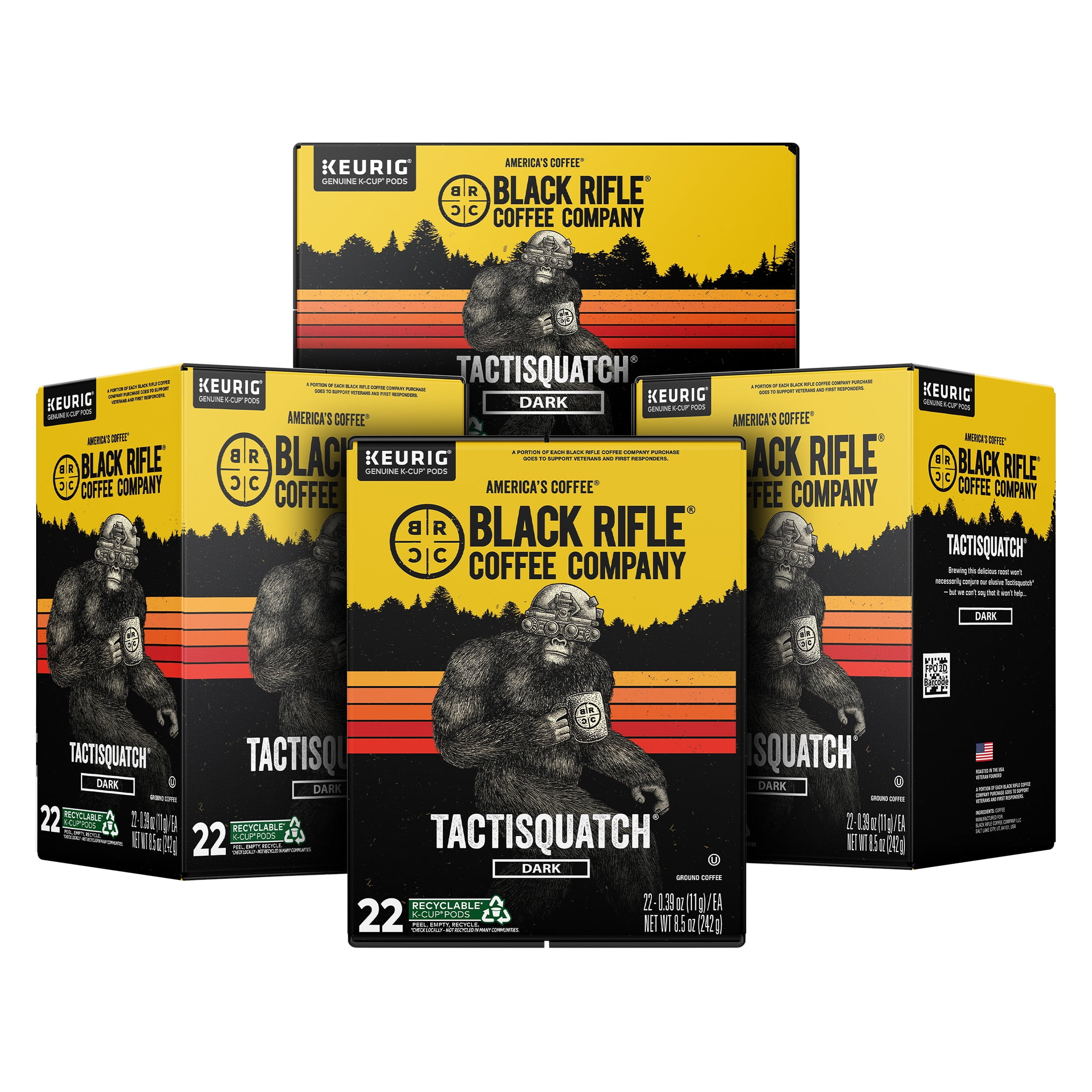 4 pack) Black Rifle Coffee Company Tactisquatch K-Cup Pods, Dark