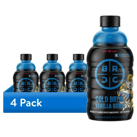 (4 pack) Black Rifle Coffee Company Vanilla Bomb Cold Brew Iced Flavored Coffee Concentrate Drink for Instant Energy, 32 oz