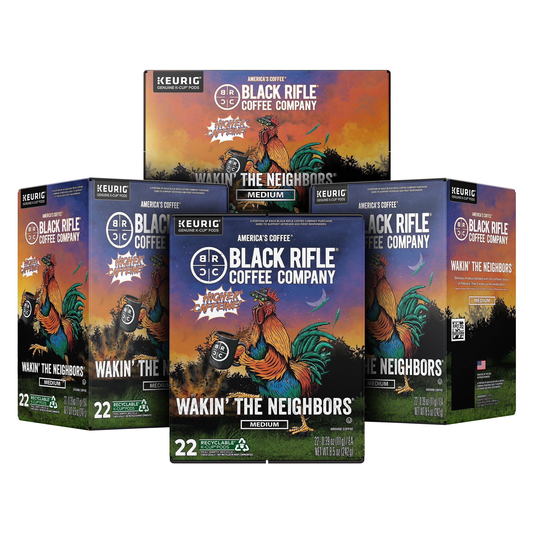 (4 pack) Black Rifle Coffee Company Wakin the Neighbors High Caffeine Keurig K-Cup Pods, Medium Roast, 22 Ct