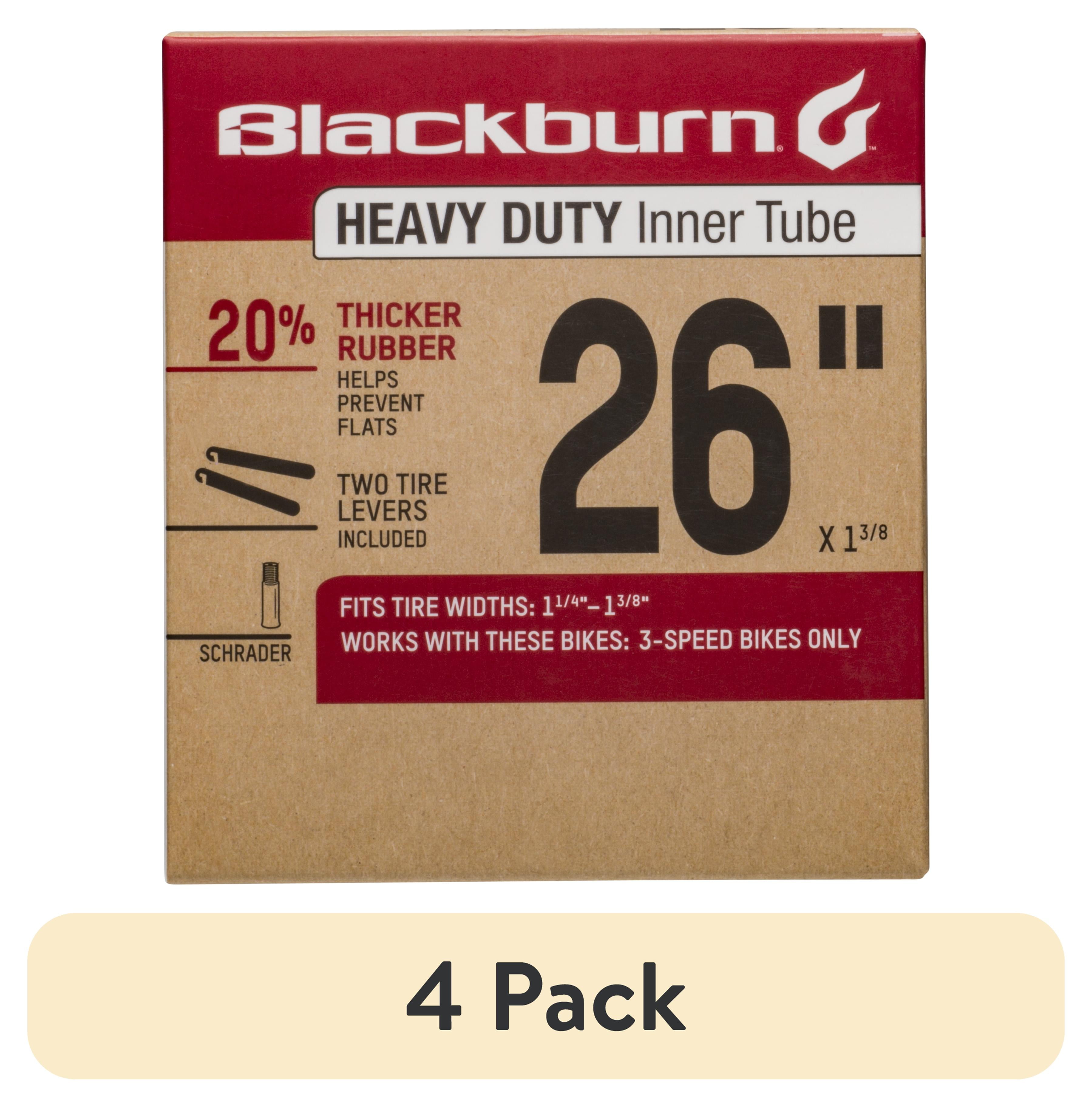 (4 pack) Blackburn Heavy Duty 26" Bicycle Inner Tube,1.1/4 - 1.3/8" , Schrader Valve, Black