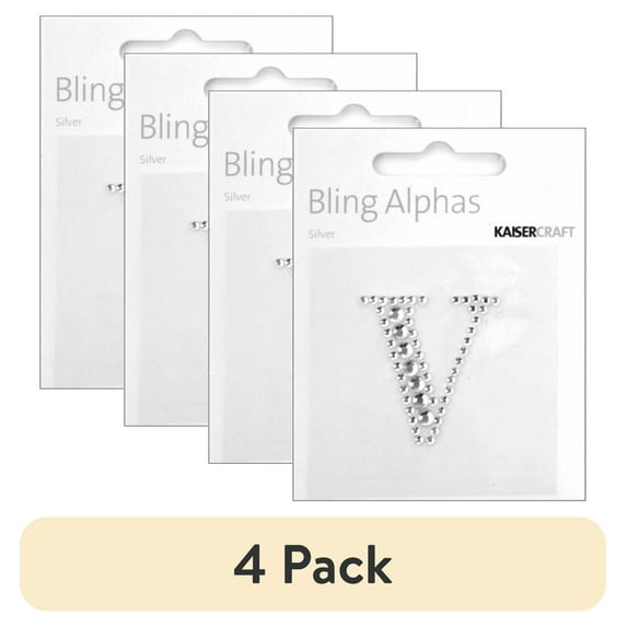 (4 pack) Bling Alphas Self-Adhesive Rhinestone Letter 1.375"-Silver Crystal - V