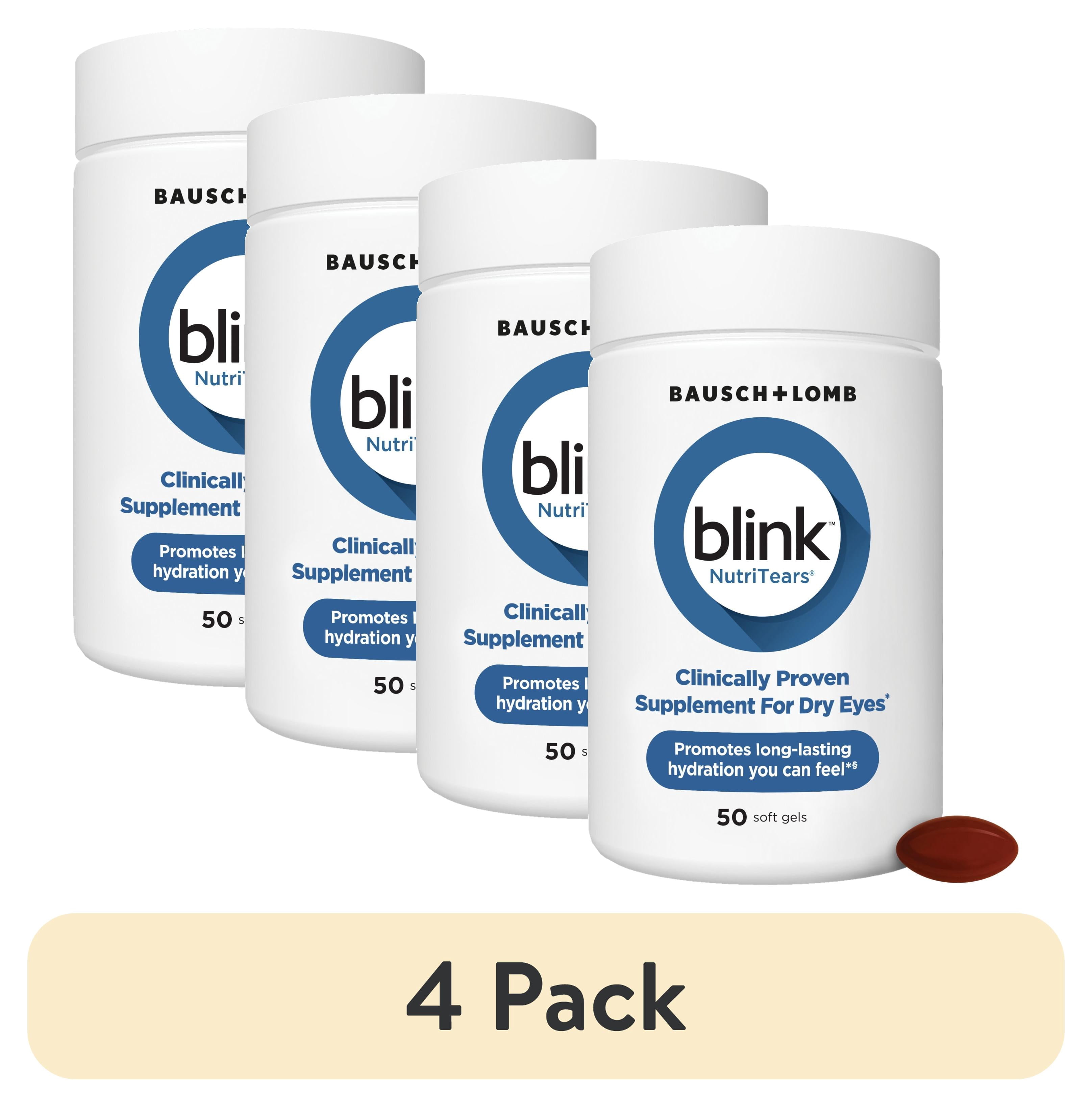 (4 pack) Blink NutriTears Vitamin and Supplement for Dry Eye Care and Vision Health with Lutein and Zeaxanthin Softgels, 50 Count