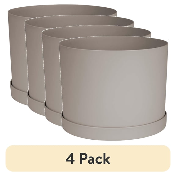 (2 pack) Bloem Mathers 8" Modern Resin Planter - Indoor Pot with Drainage Holes and Removable Saucer Tray, Pebble Stone