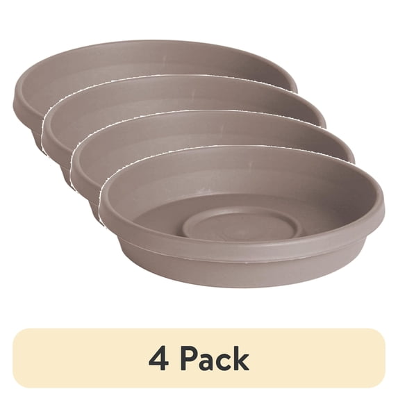 (4 pack) Bloem Terra 14" Round Pebble Stone Plastic Plant Pot Drain Saucer