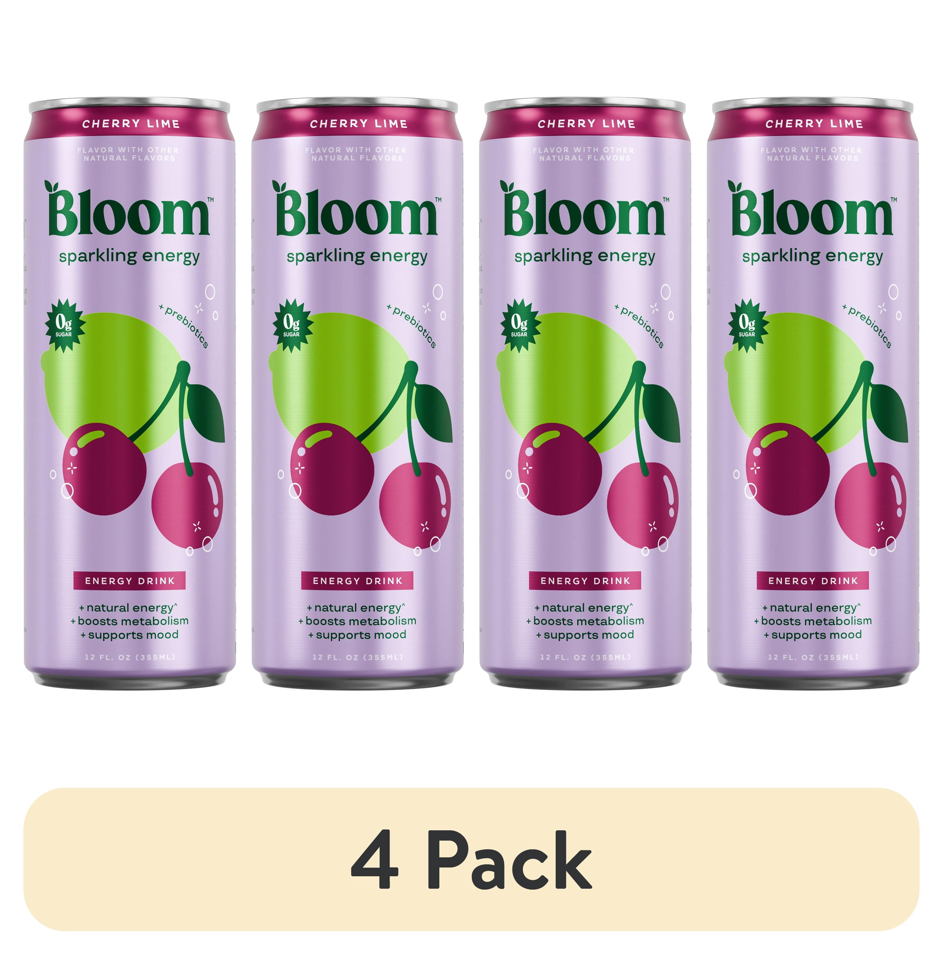(4 pack) Bloom Nutrition Sparkling Energy Drink, Cherry Lime, 12 fl oz Single Can