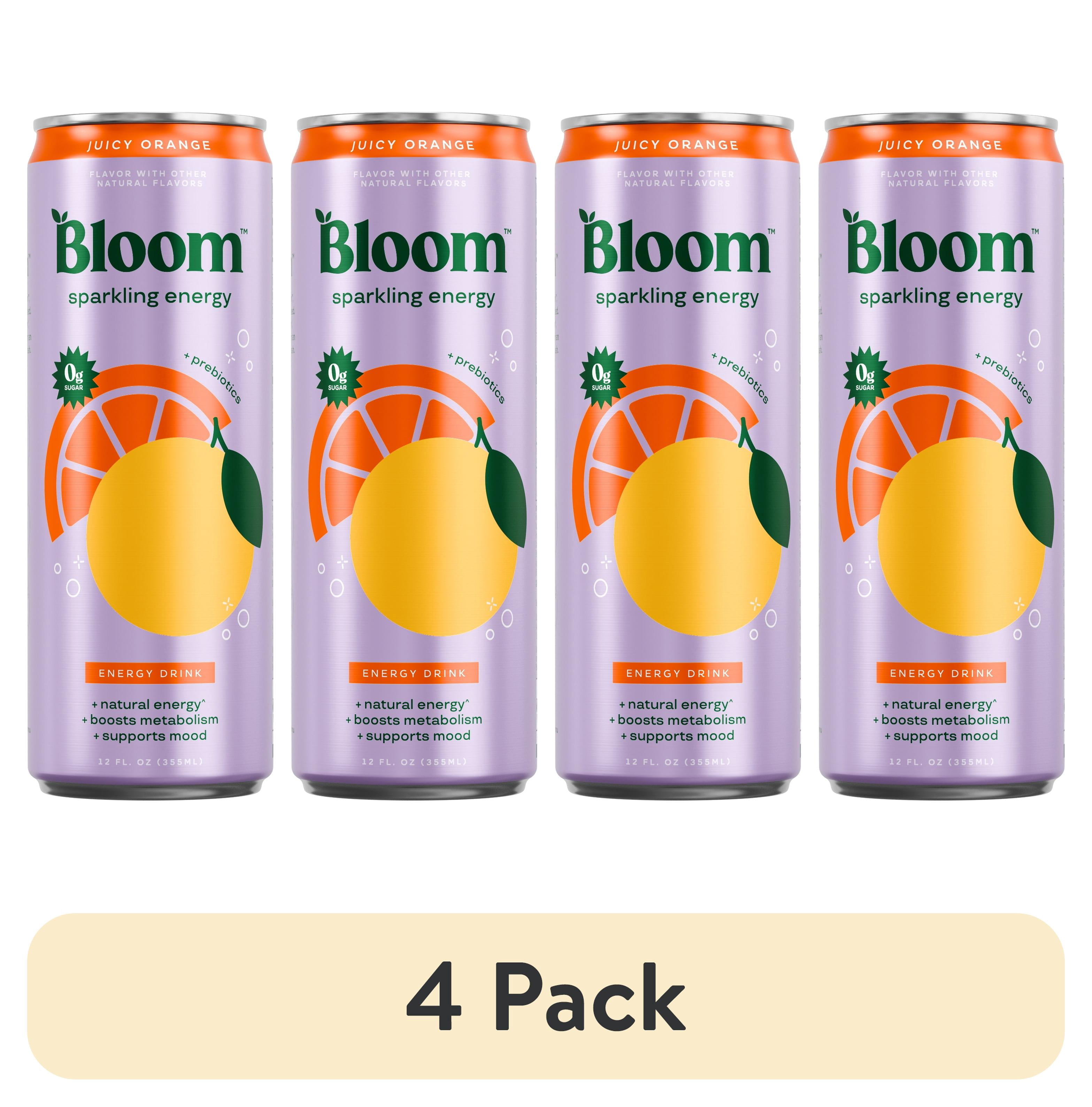 (4 pack) Bloom Nutrition Sparkling Energy Drink, Juicy Orange, 12 fl oz Single Can