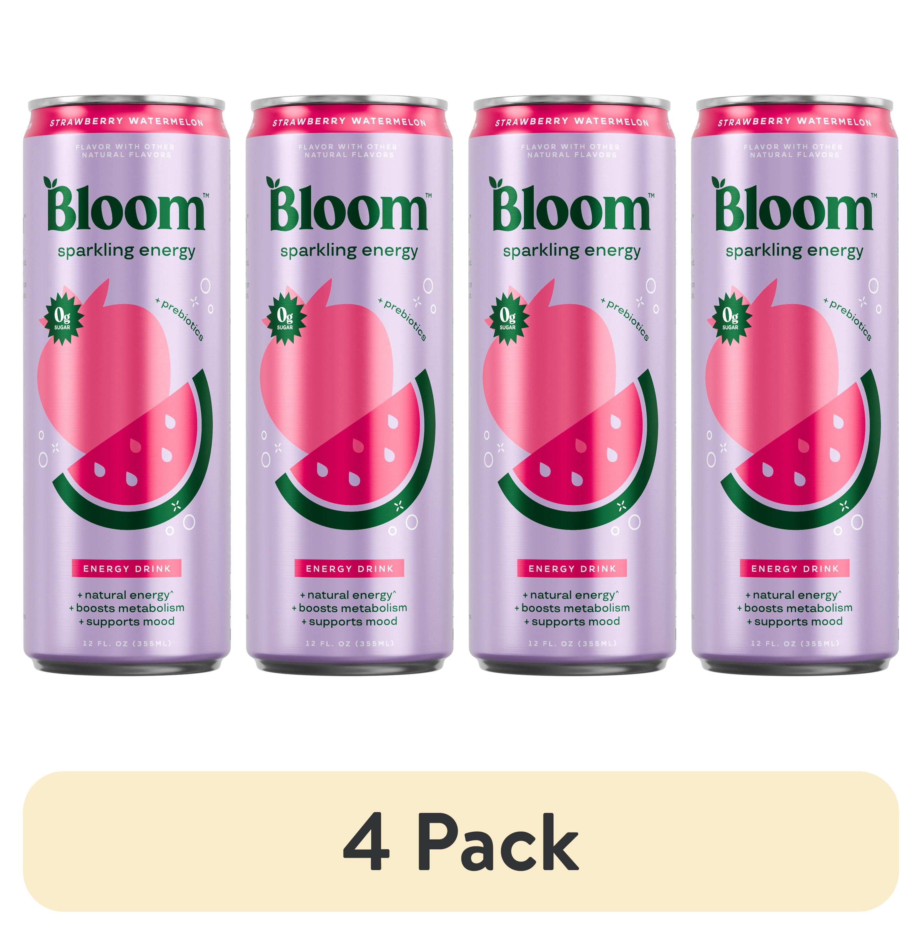 (4 pack) Bloom Nutrition Sparkling Energy Drink, Strawberry Watermelon, 12 fl oz Single Can