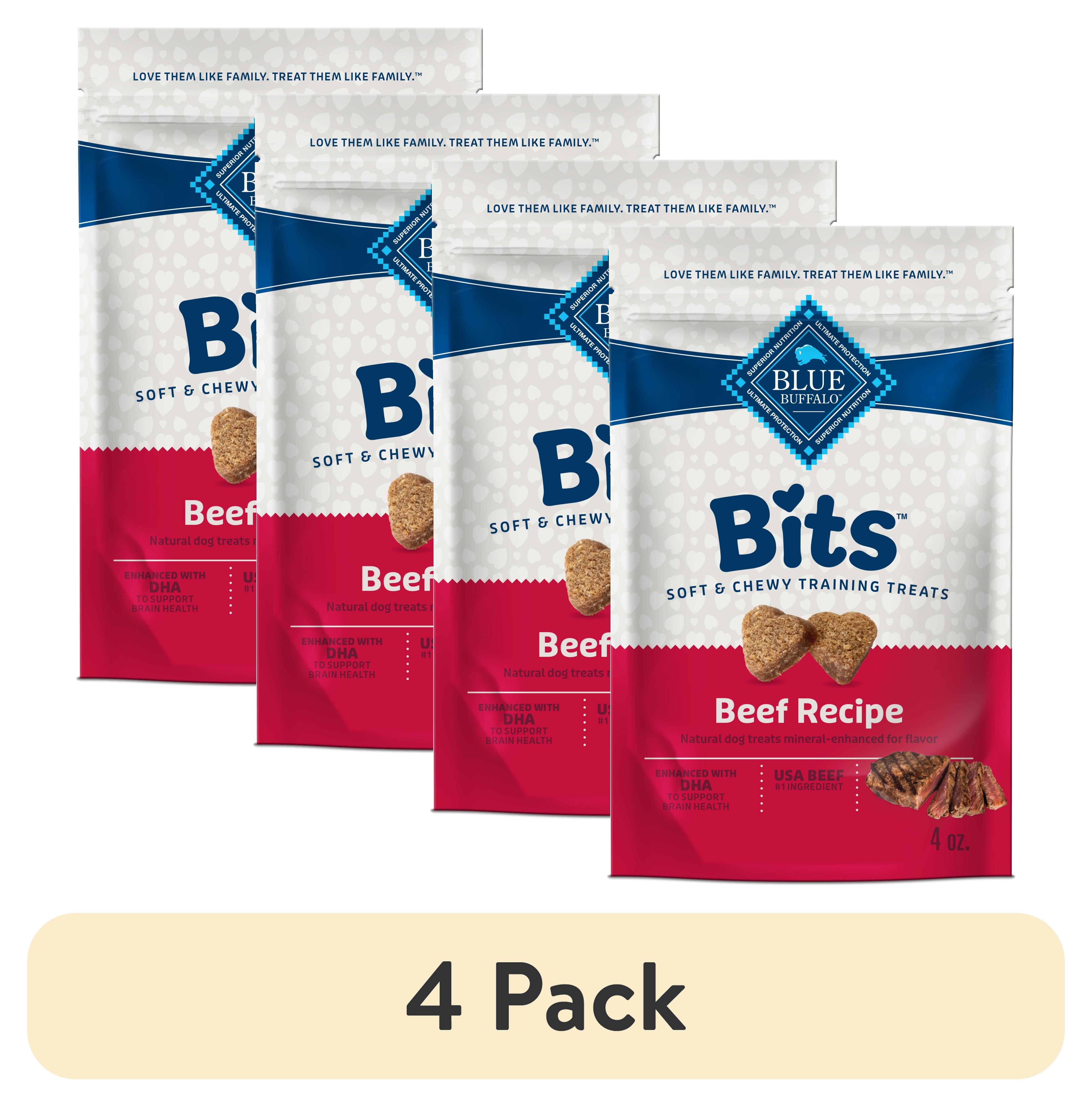 (4 pack) Blue Buffalo Bits Soft Dog Treats for Training, Enhanced with DHA, 4-oz. Bag