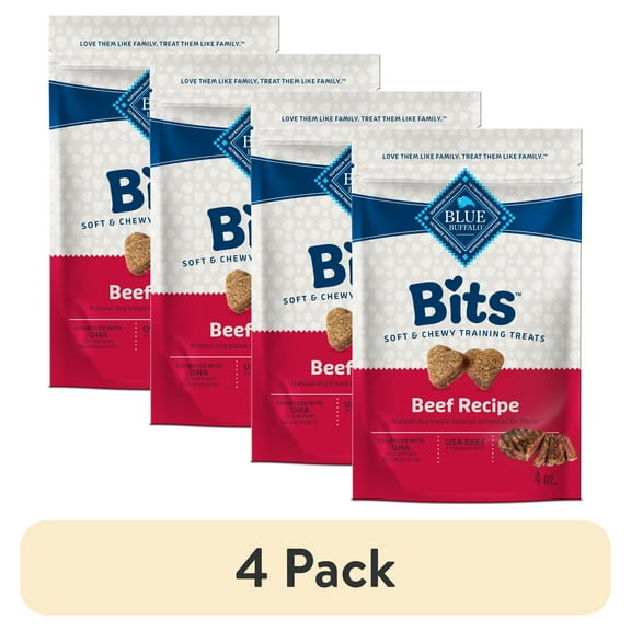 (4 pack) Blue Buffalo Bits Soft Dog Treats for Training, Enhanced with DHA, 4-oz. Bag