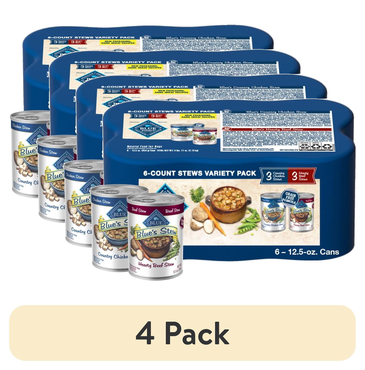 (4 pack) Blue Buffalo Blue's Stew Natural Wet Dog Food, Hearty Beef & Country Chicken Variety Pack