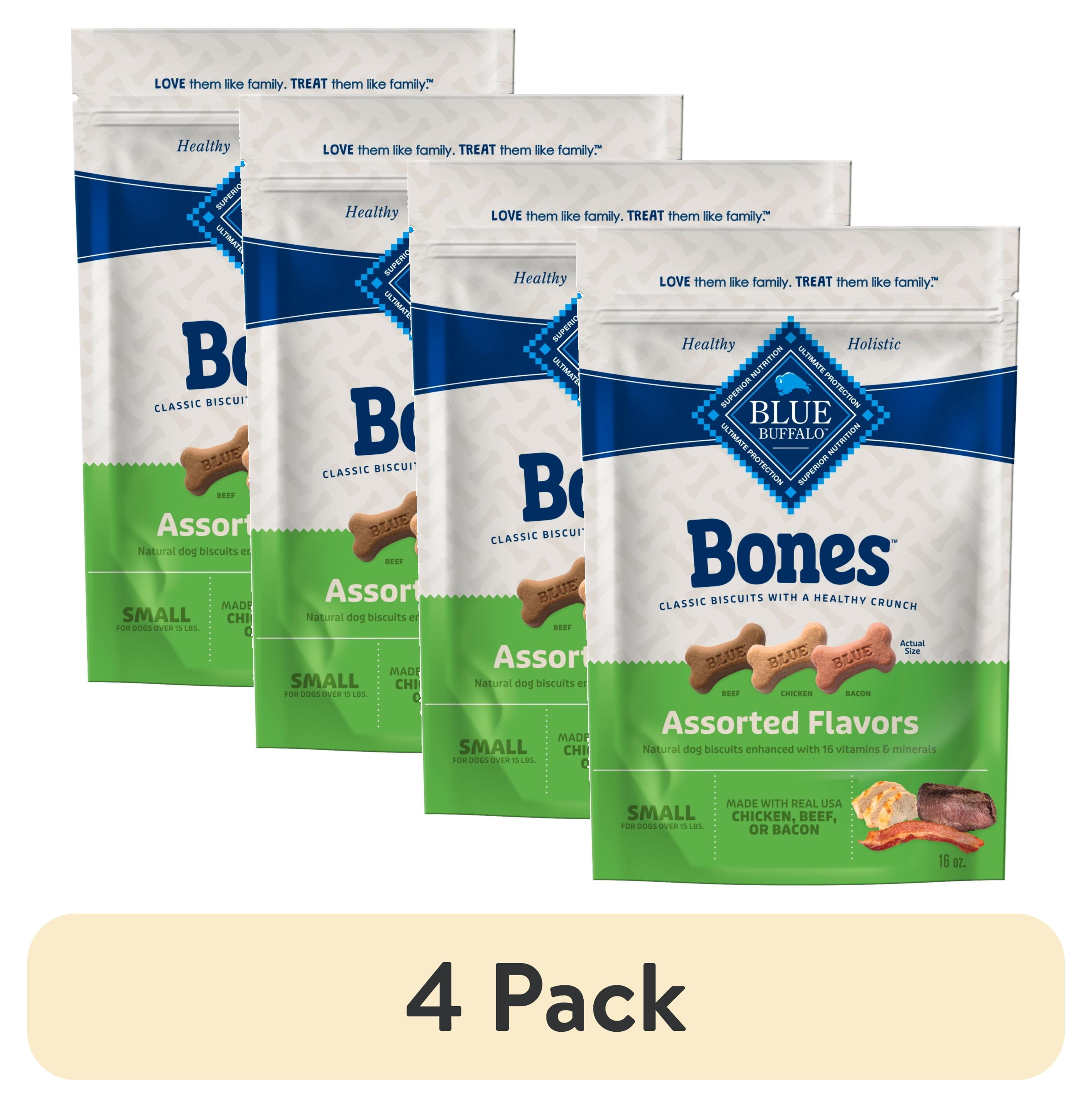(4 pack) Blue Buffalo Bones Natural Dog Treats, Small Dog Biscuits, Assorted Flavors, 16-oz. Bag