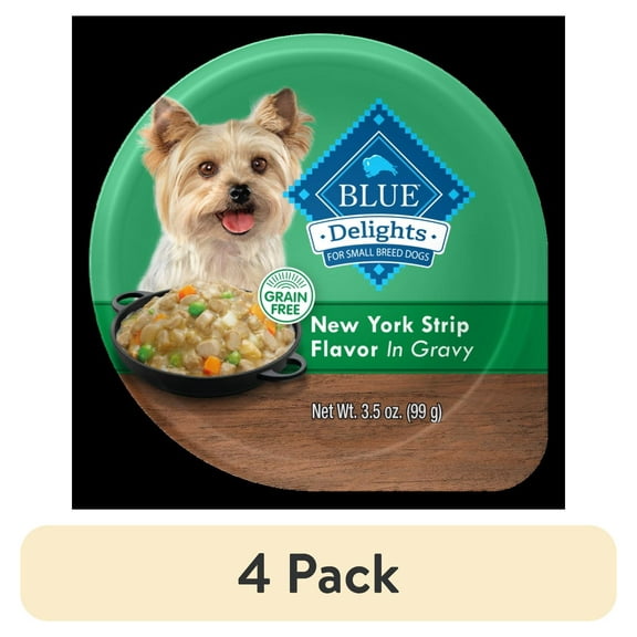 (4 pack) Blue Buffalo Delights Small Breed Natural Wet Dog Food, NY Strip in Gravy, 3.5-oz. Cup