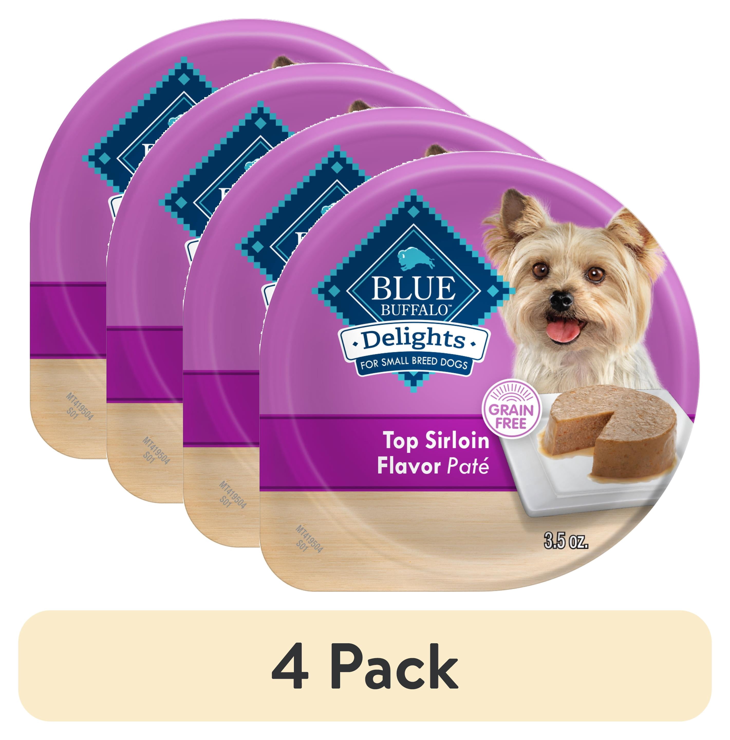 (4 pack) Blue Buffalo Delights Small Breed Natural Wet Dog Food, Top Sirloin Paté, 3.5-oz. Cup