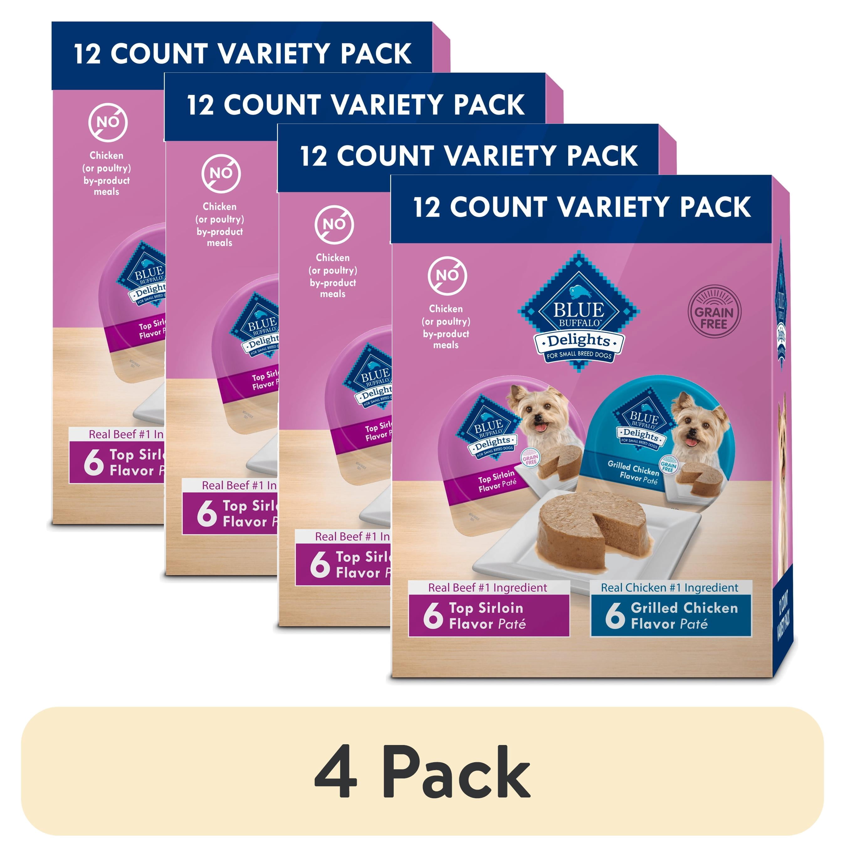 (4 pack) Blue Buffalo Delights Small Breed Natural Wet Dog Food Variety Pack, 3.5-oz. Cups, 12 Count