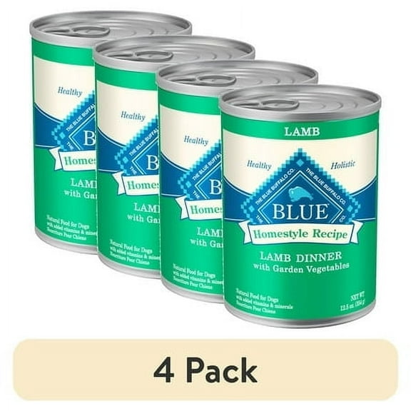 (4 pack) Blue Buffalo Homestyle Recipe Adult Wet Dog Food, Lamb Dinner, 12.5-oz. Can
