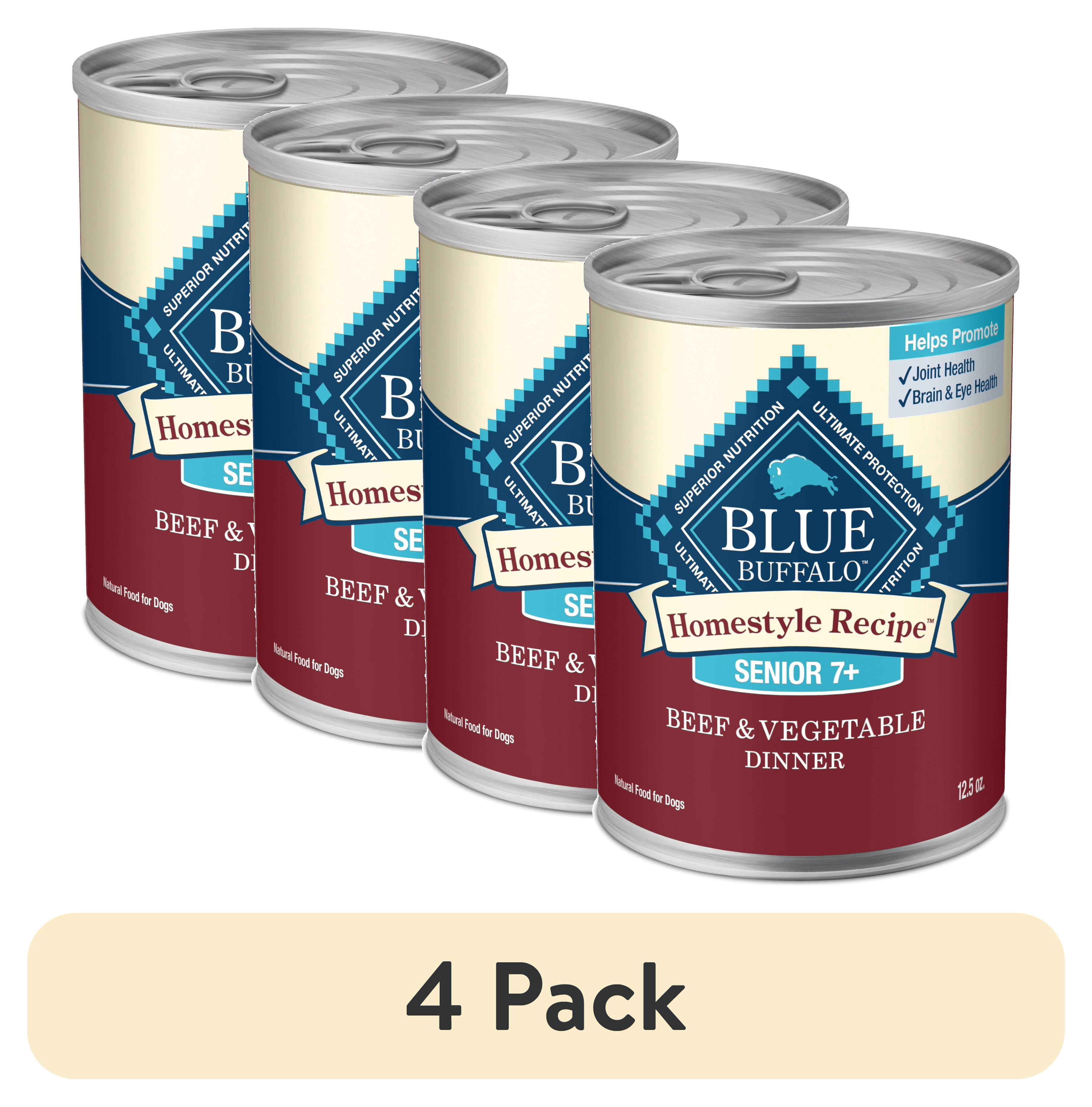 (4 pack) Blue Buffalo Homestyle Recipe Beef Dinner Wet Dog Food for Senior Dogs, 12.5-oz. Can