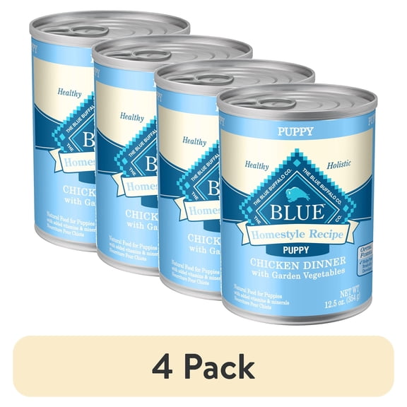 (4 pack) Blue Buffalo Homestyle Recipe Puppy Wet Dog Food, Chicken Dinner, 12.5-oz. Cans (12 count)