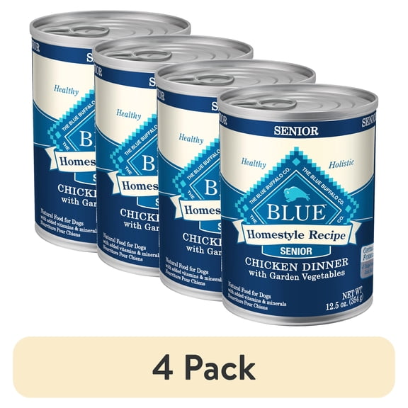 (4 pack) Blue Buffalo Homestyle Recipe Senior Wet Dog Food, Chicken Dinner, 12.5-oz. Can