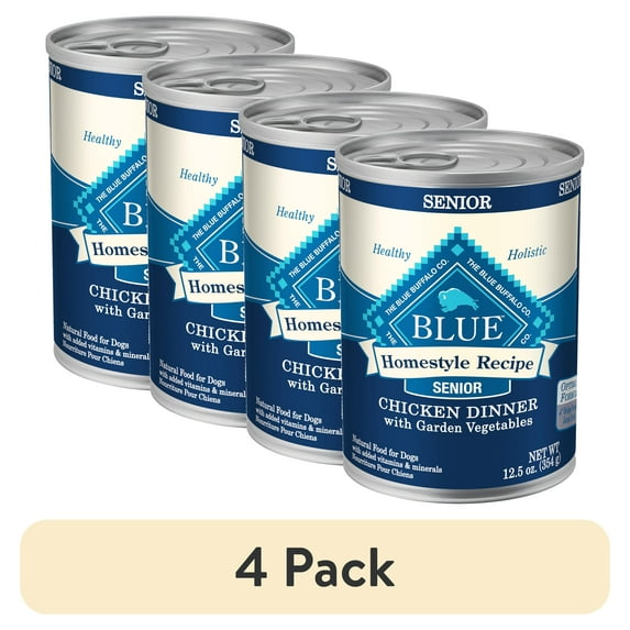 (4 pack) Blue Buffalo Homestyle Recipe Senior Wet Dog Food, Chicken Dinner, 12.5-oz. Can