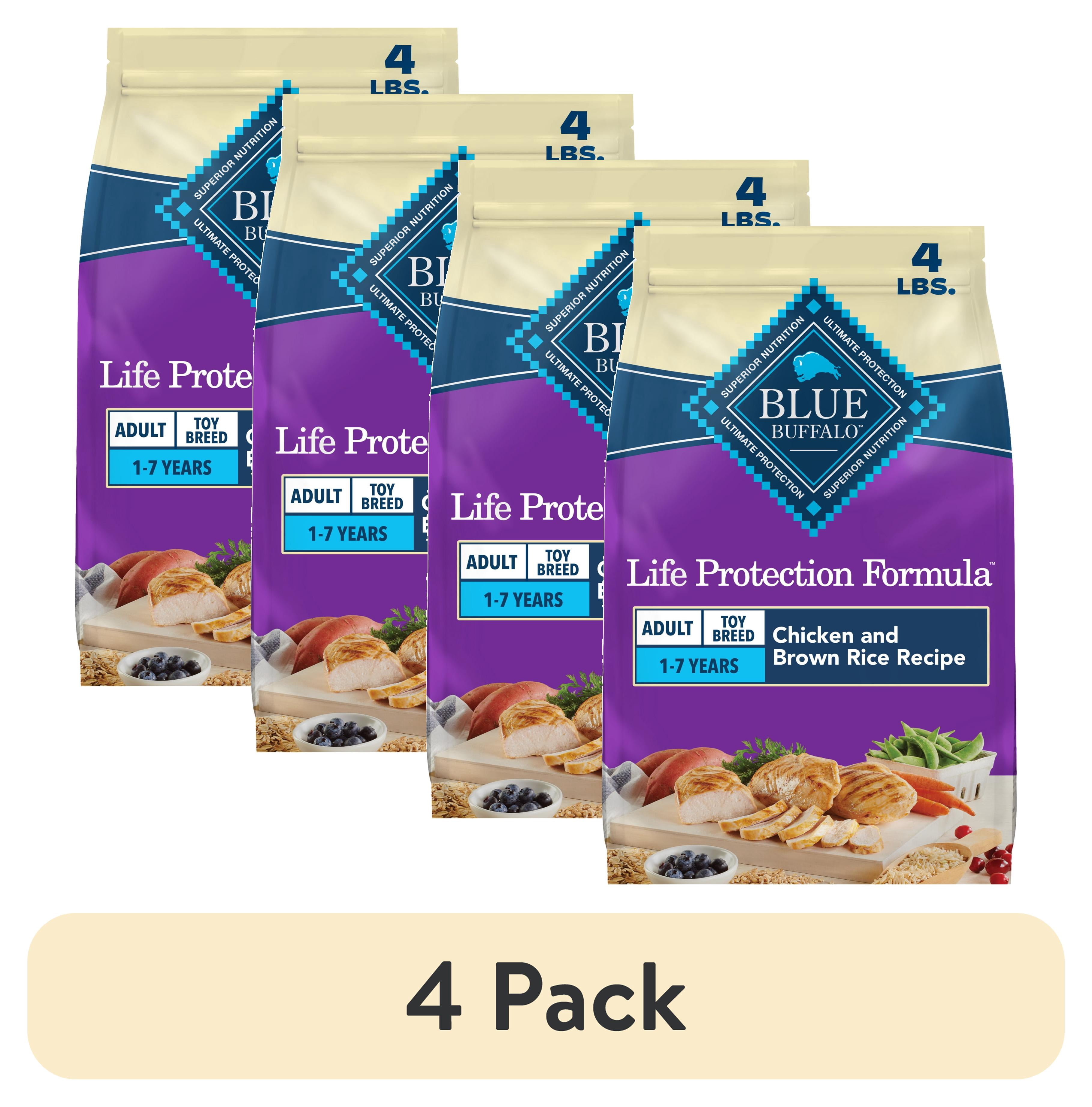 (4 pack) Blue Buffalo Life Protection Toy Breed Adult Dry Dog Food Chicken & Brown Rice 4lb Bag