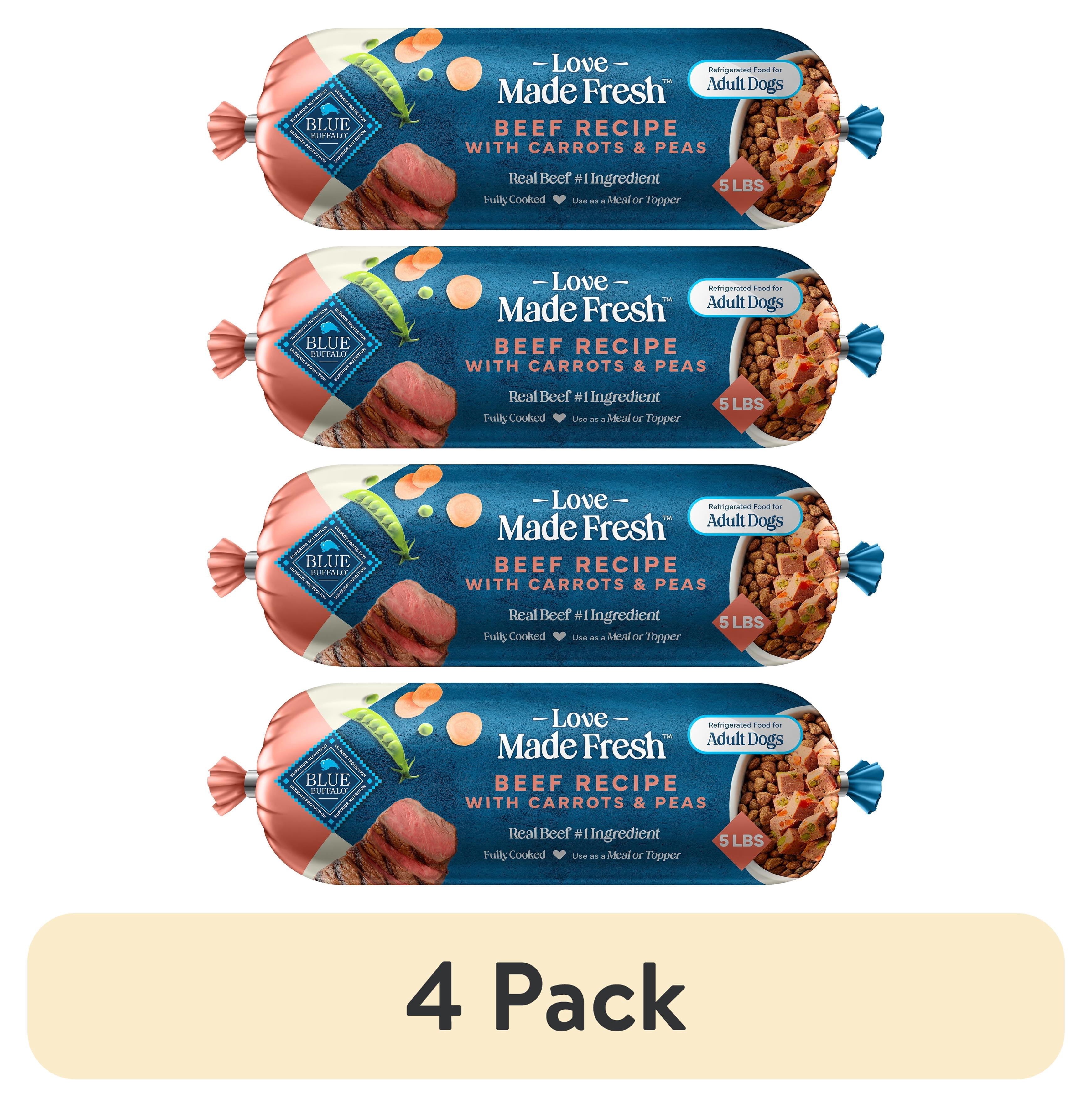 (4 pack) Blue Buffalo Love Made Fresh Refrigerated Adult Fresh Dog Food, Beef, 5lb Roll