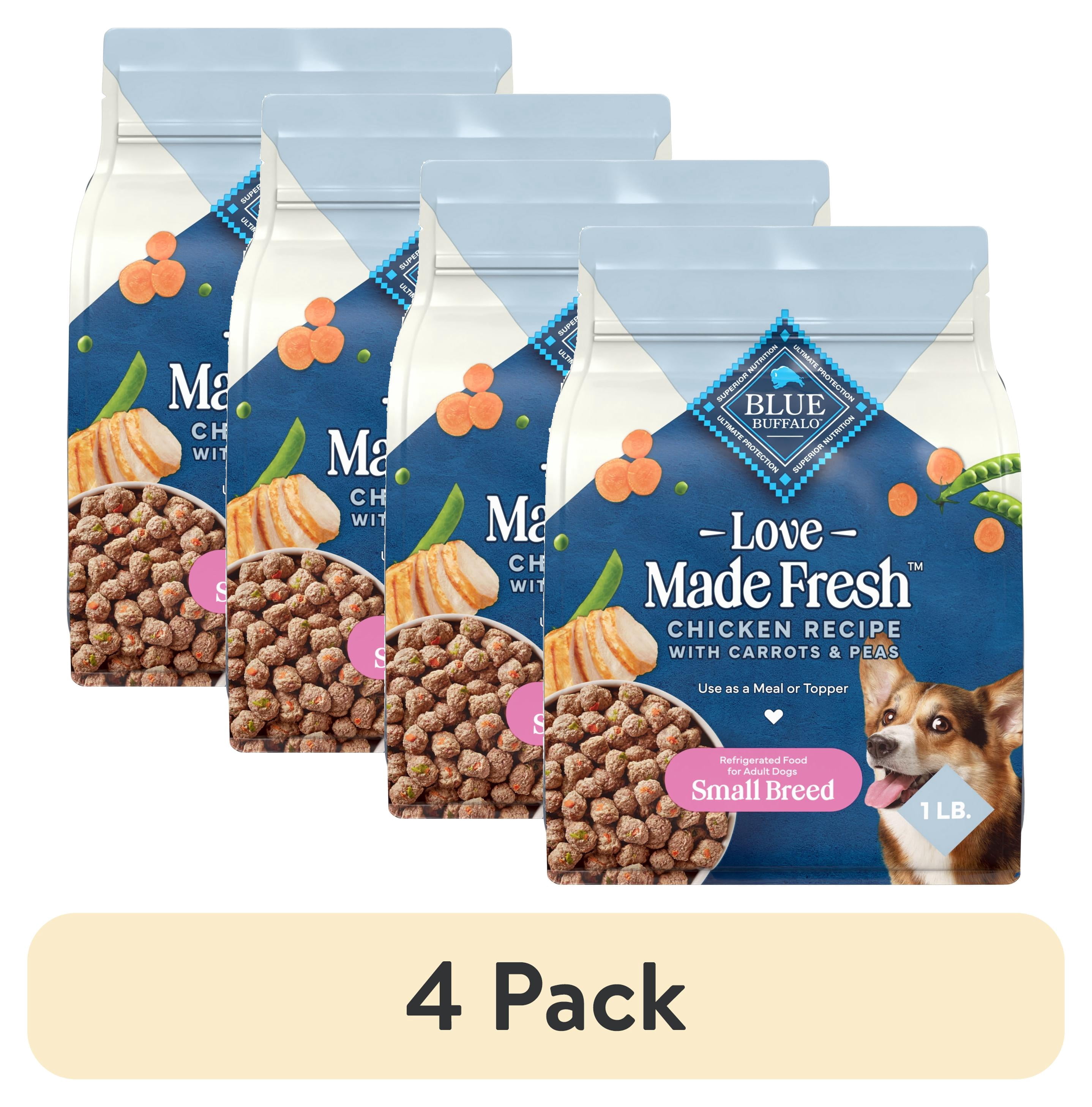 (4 pack) Blue Buffalo Love Made Fresh Small Breed Dog Food Refrigerated, Chicken Meatball 1lb Pouch