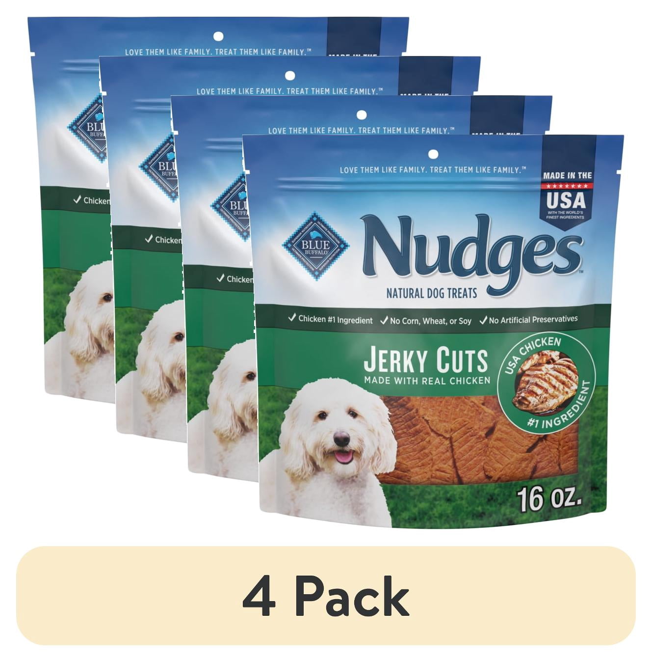 (4 pack) Blue Buffalo Nudges Jerky Cuts Dog Treats, Chicken, 16-oz. Bag