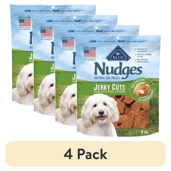 (4 pack) Blue Buffalo Nudges Jerky Cuts Dog Treats Made with Real Chicken, 8-oz. Bag