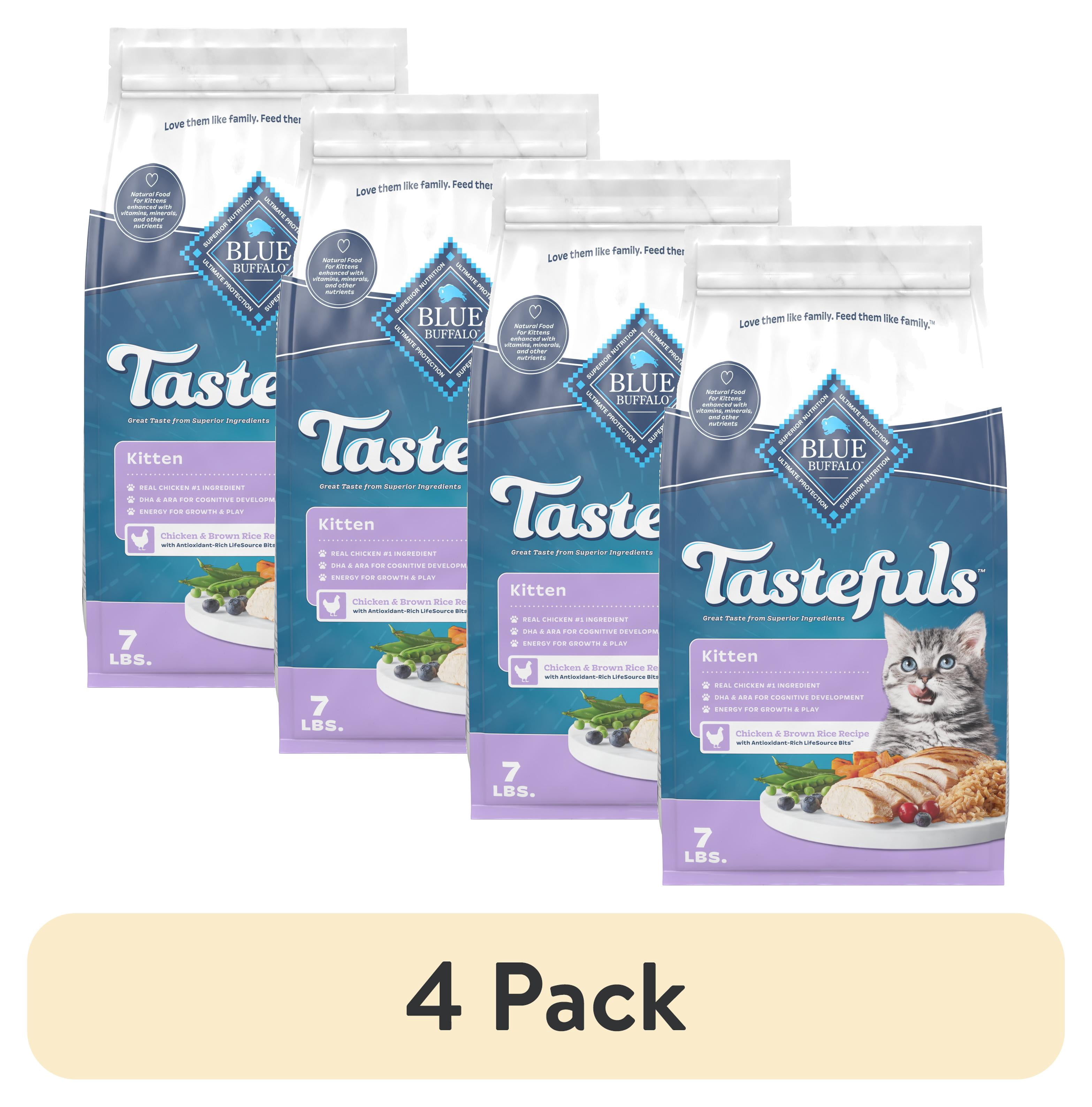 (4 pack) Blue Buffalo Tastefuls Kitten Food with DHA, Dry Cat Food, Chicken & Brown Rice, 7lb Bag