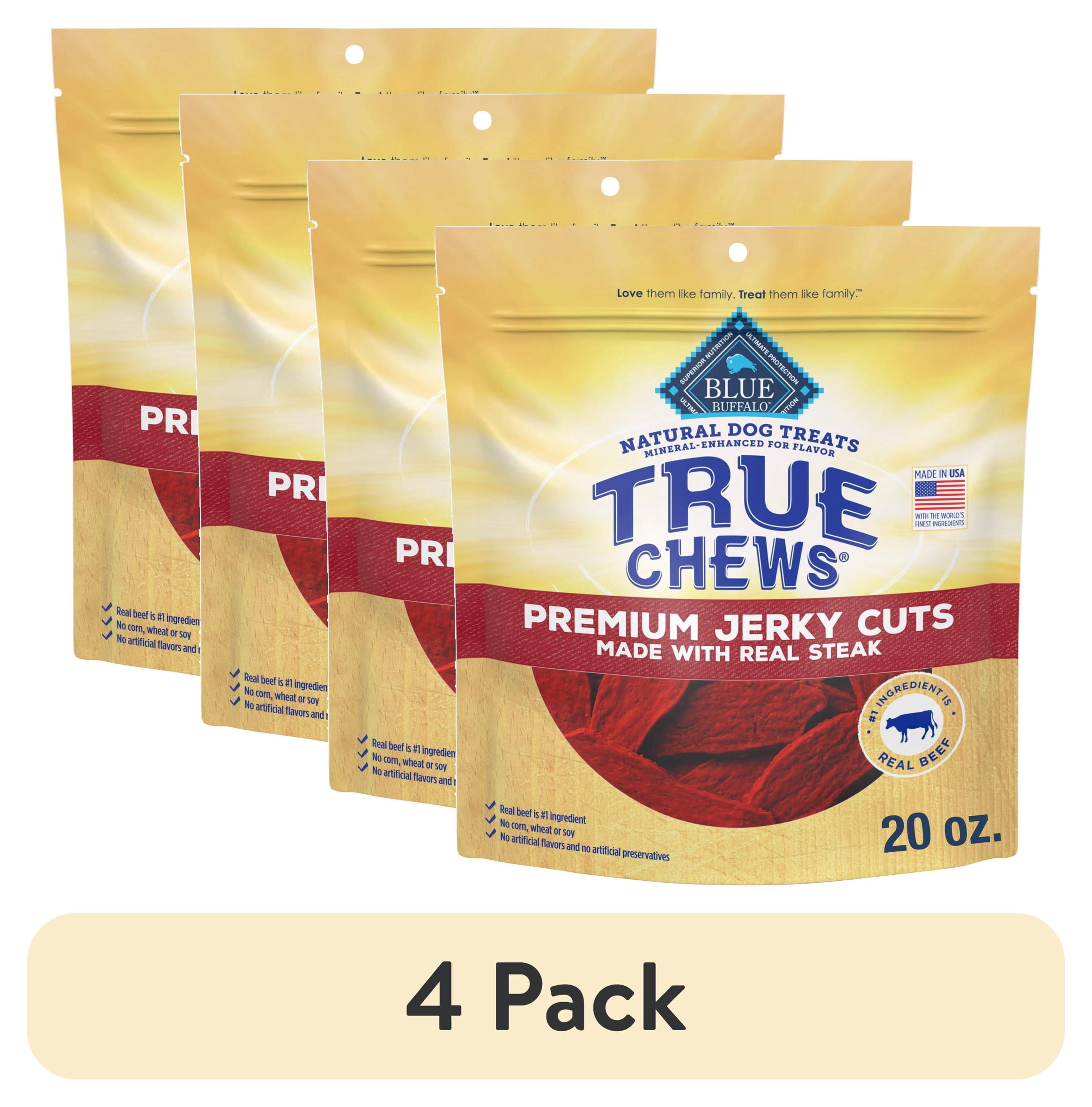 (4 pack) Blue Buffalo True Chews Premium Jerky Cuts Dog Treats, Beef, 20oz Bag