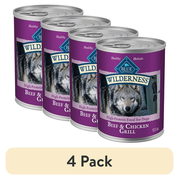 (4 pack) Blue Buffalo Wilderness Adult Wet Dog Food Beef & Chicken Grill, 12.5-oz. Can