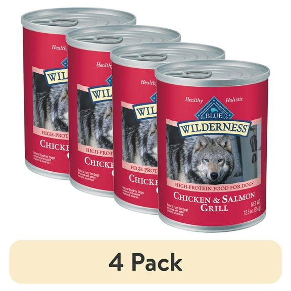 (4 pack) Blue Buffalo Wilderness Adult Wet Dog Food Salmon & Chicken Grill, 12.5-oz. Can