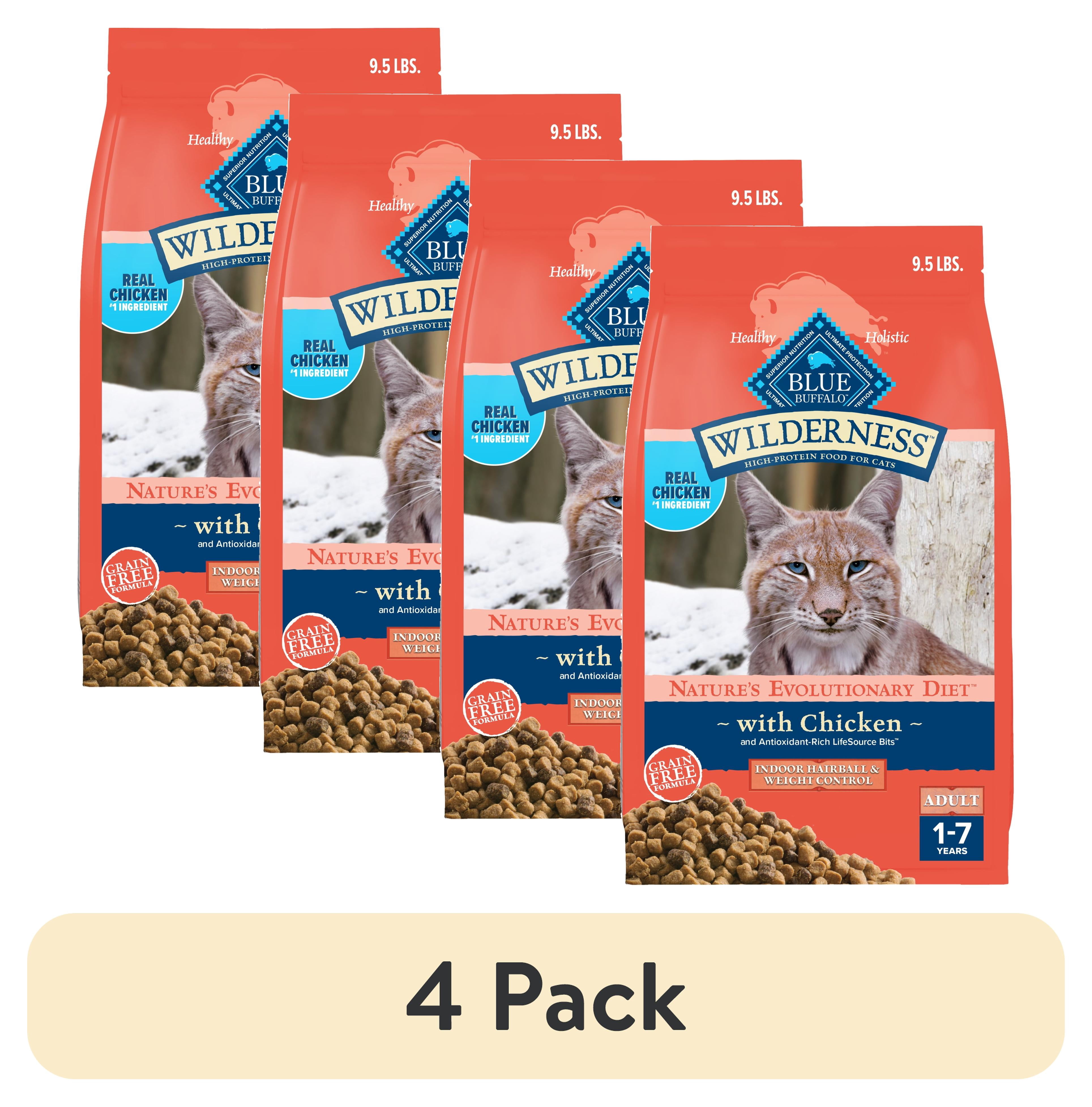 (4 pack) Blue Buffalo Wilderness Dry Cat Food, Weight and Hairball Control, Chicken, 9.5-lb. Bag