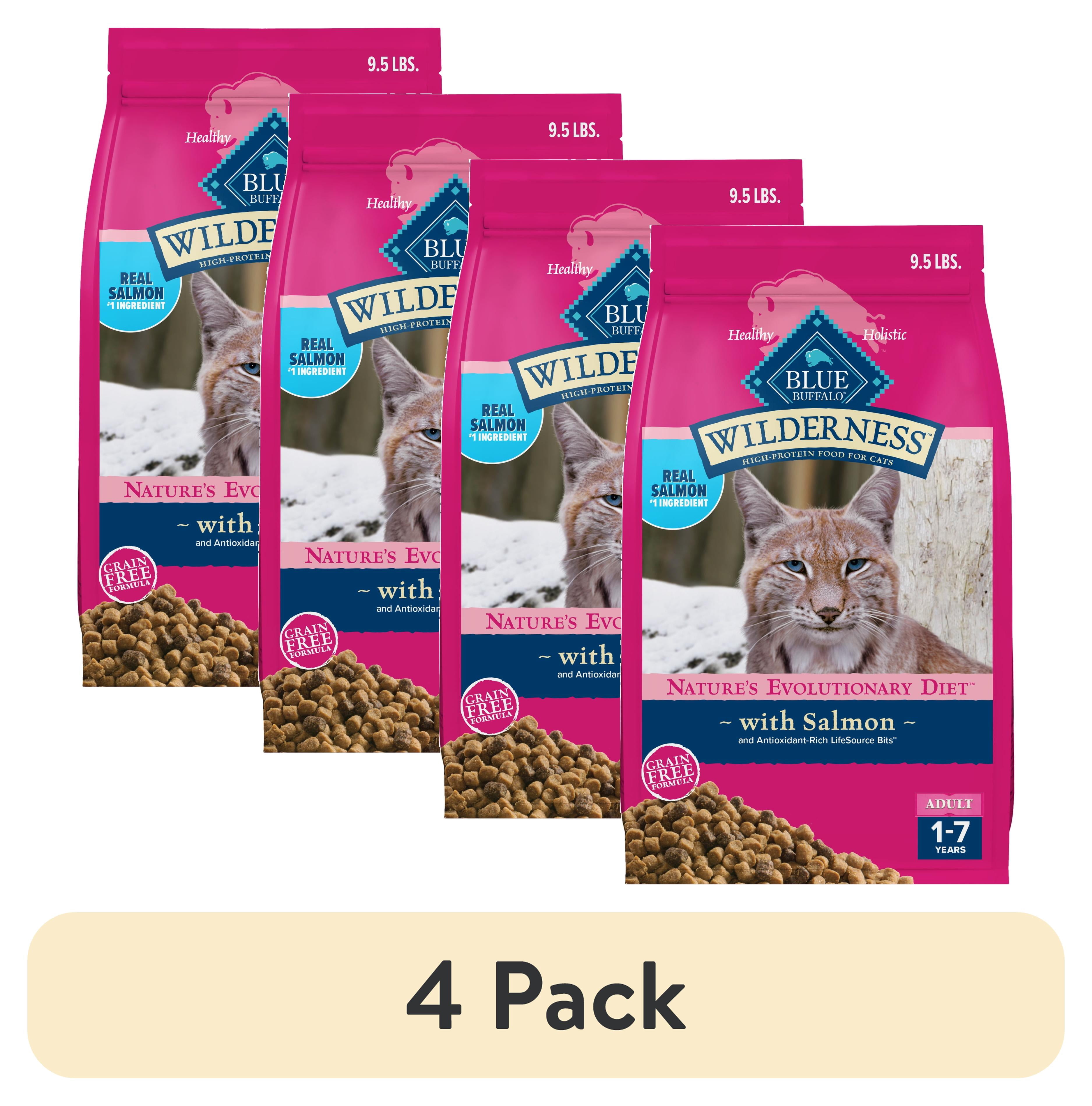 (4 pack) Blue Buffalo Wilderness Natural High Protein Dry Food for Adult Cats, Salmon, 9.5-lb Bag