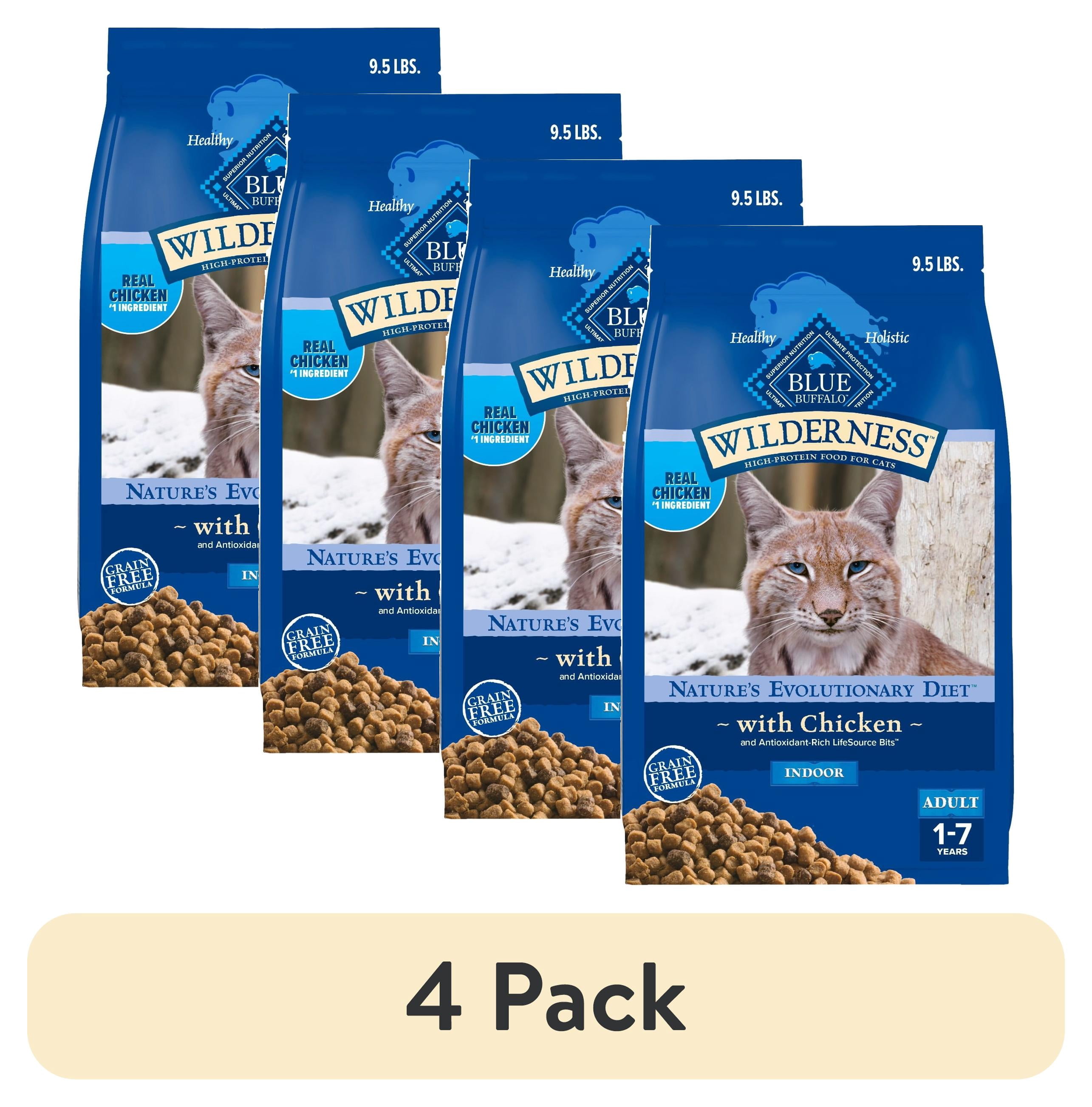 (4 pack) Blue Buffalo Wilderness Natural High-Protein, Grain-Free Dry Cat Food, Chicken, 9.5-lb. Bag